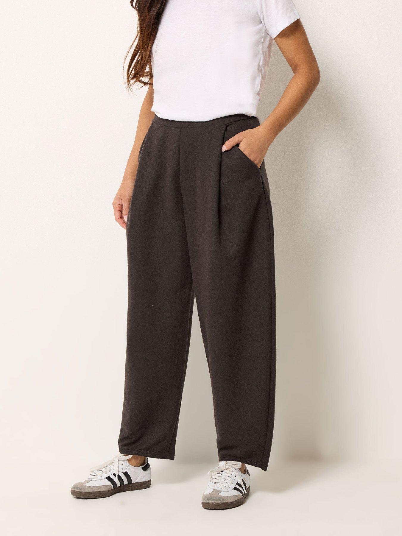PixieGirl Petite Textured Jersey Barrel Trousers - Brown