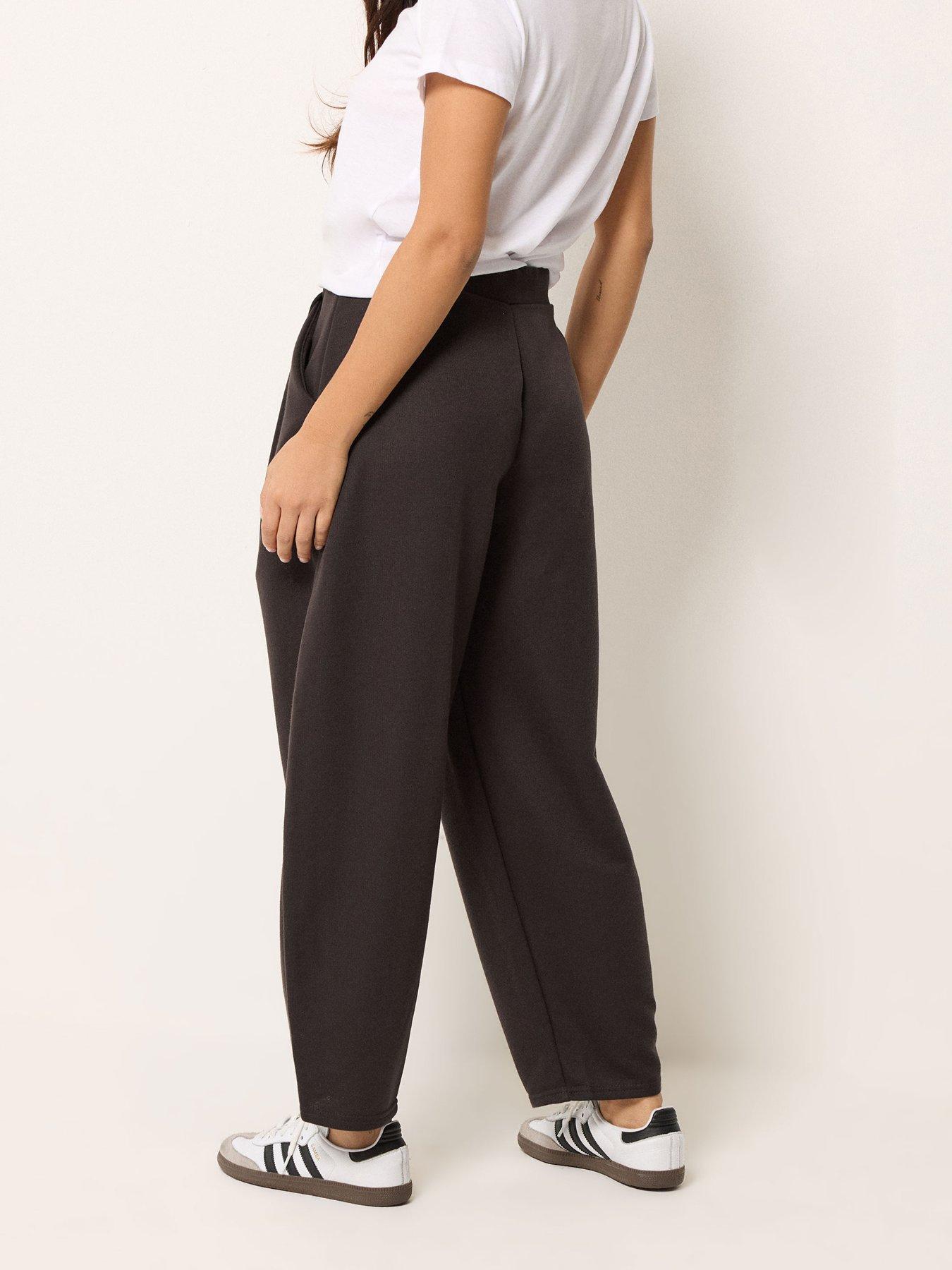 Image 2 of 5 of PixieGirl Petite Textured Jersey Barrel Trousers - Brown