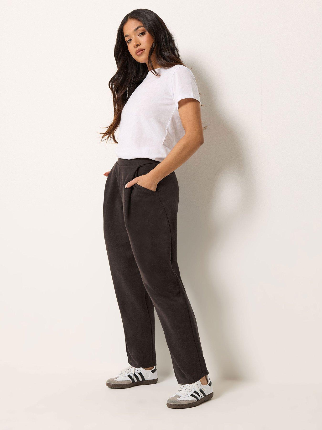 Image 3 of 5 of PixieGirl Petite Textured Jersey Barrel Trousers - Brown