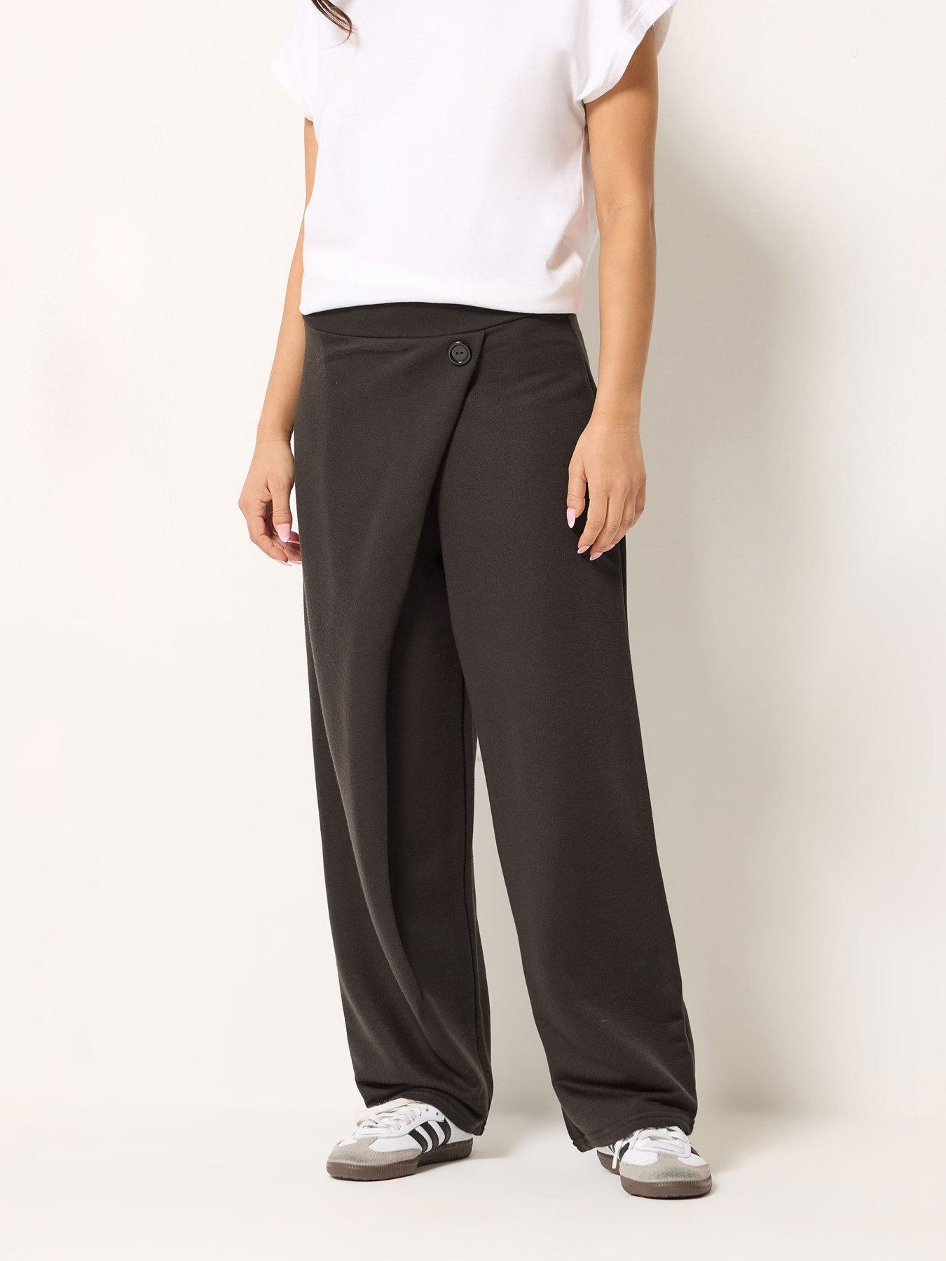 PixieGirl Petite Jersey Wrap Button Trouser - Cream