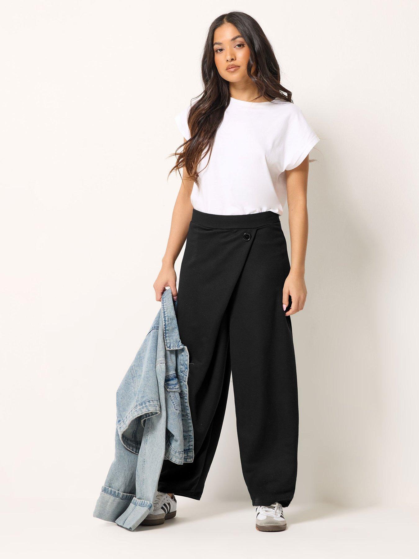 PixieGirl Petite Jersey Wrap Button Trouser - Black