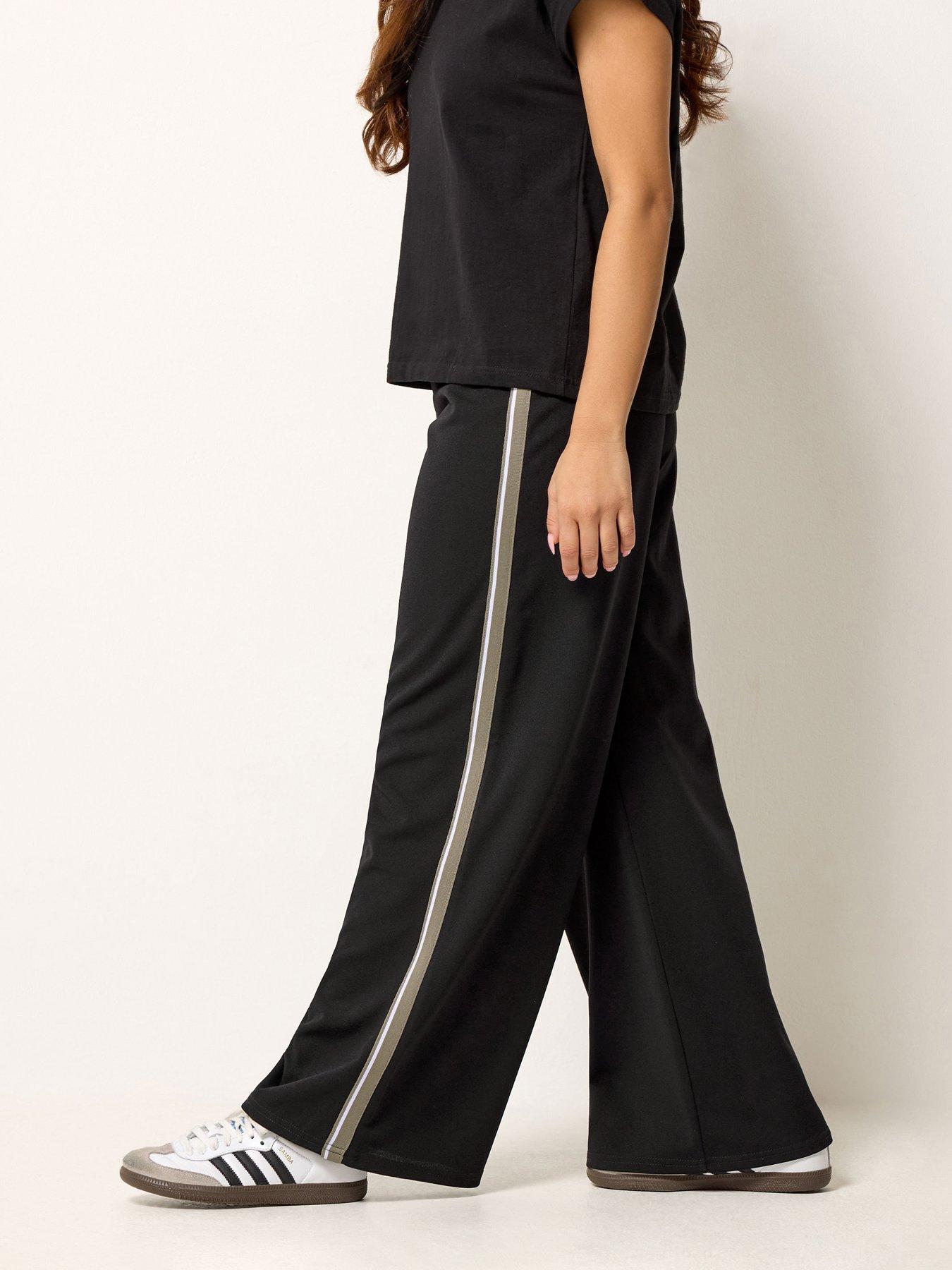 PixieGirl Petite Side Stripe Wide Leg Trousers - Black