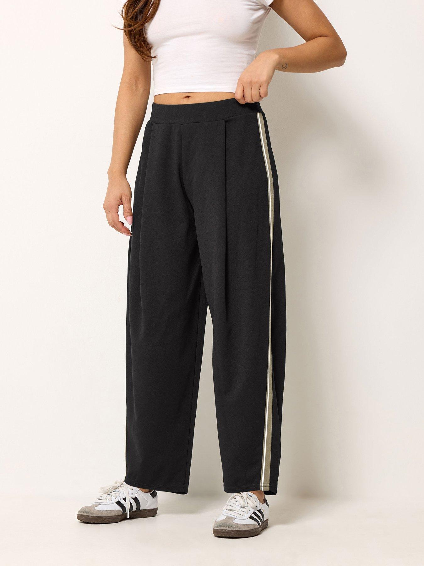 Image 1 of 4 of PixieGirl Petite Side Stripe Barrel Trousers - Black