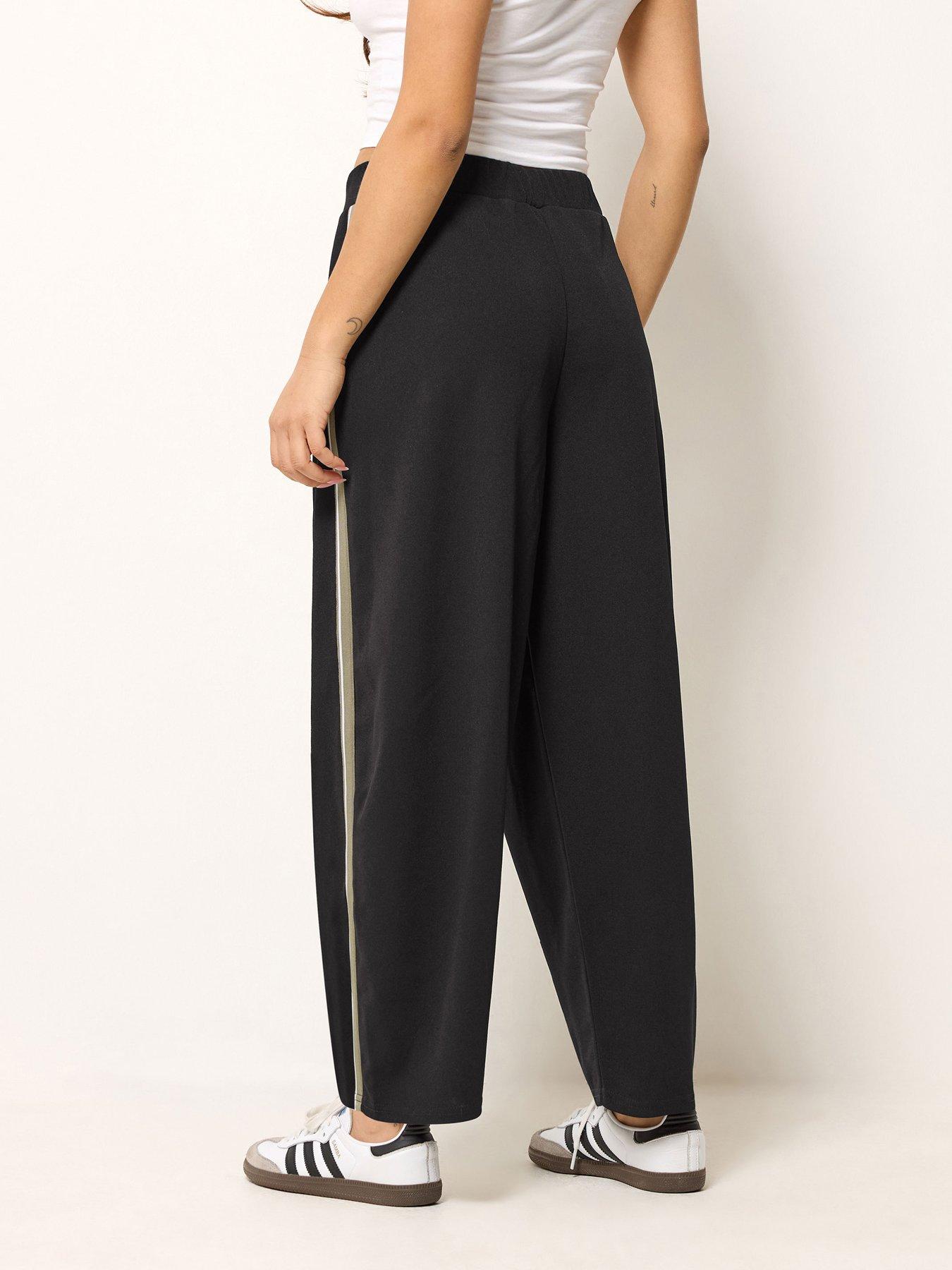 Image 2 of 4 of PixieGirl Petite Side Stripe Barrel Trousers - Black