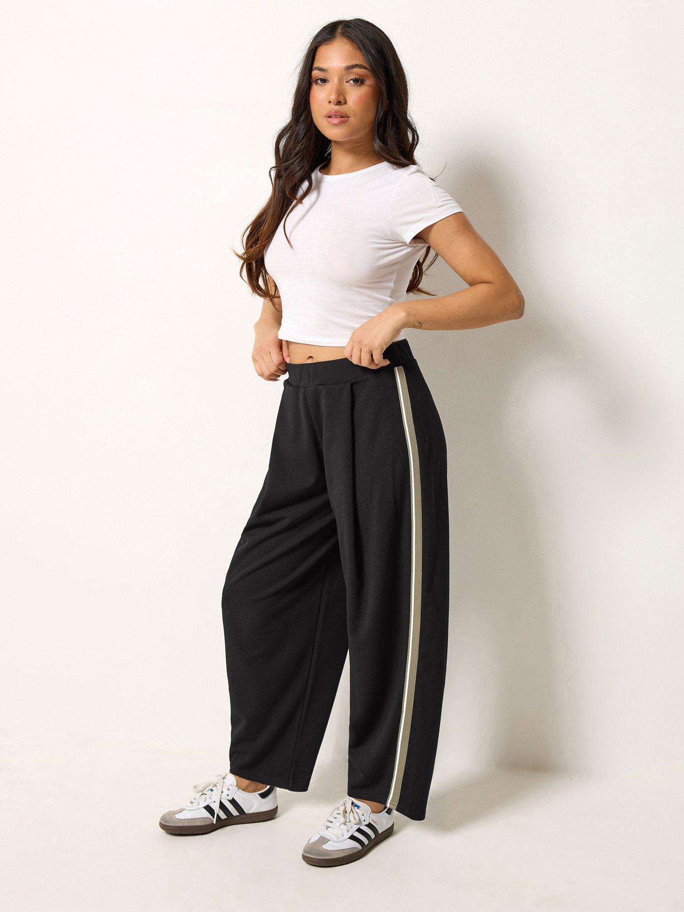 Image 3 of 4 of PixieGirl Petite Side Stripe Barrel Trousers - Black