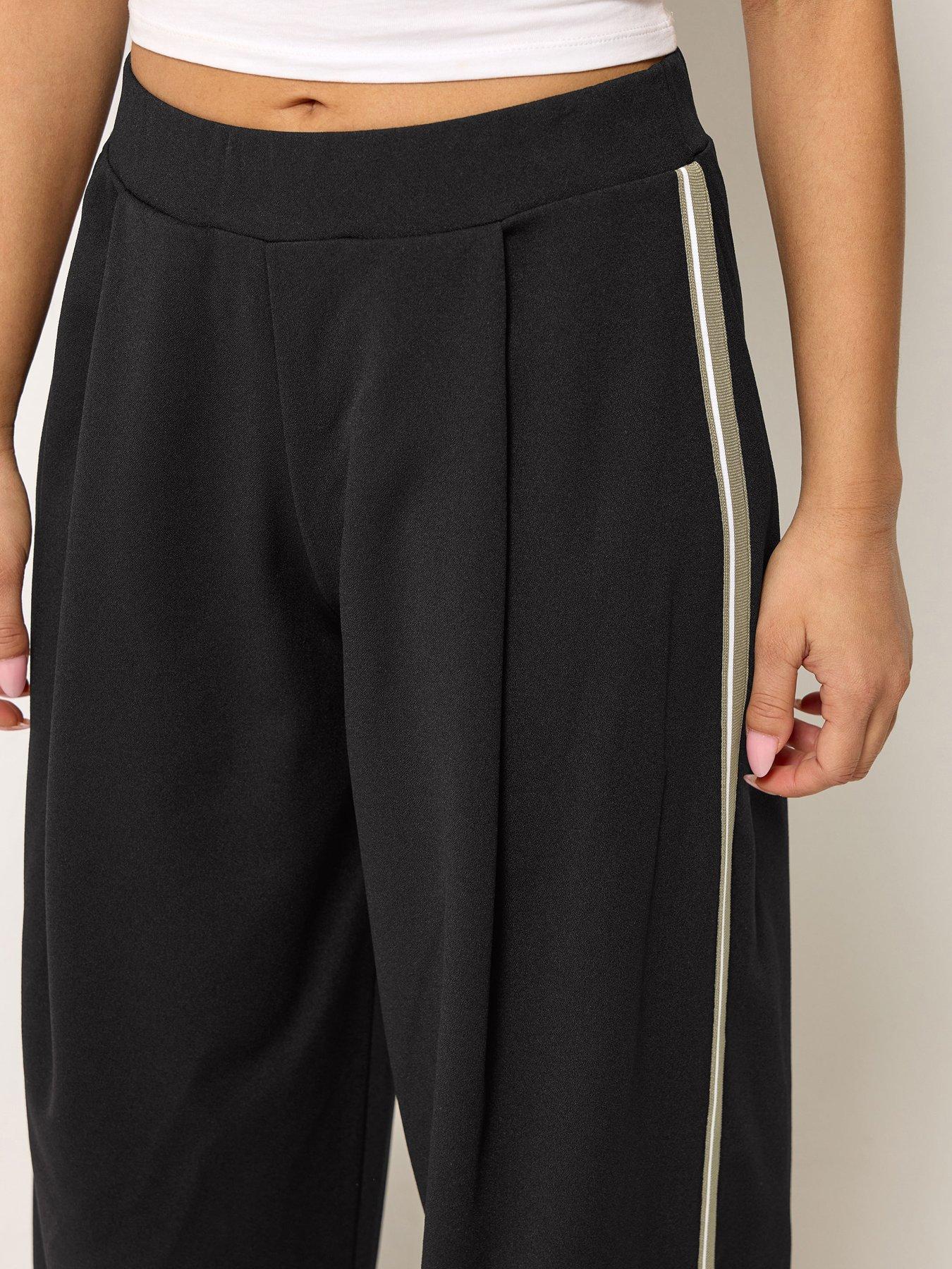 Image 4 of 4 of PixieGirl Petite Side Stripe Barrel Trousers - Black