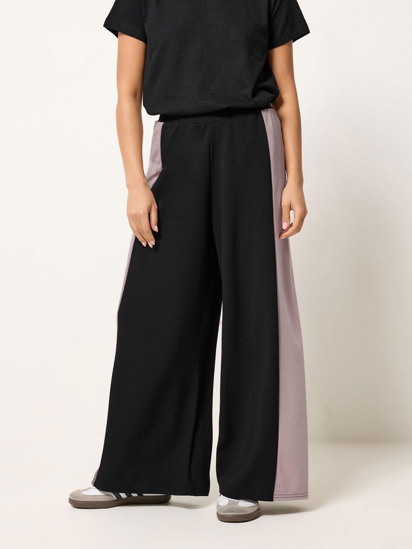PixieGirl Petite Side Panel Wide Leg Trousers - Black