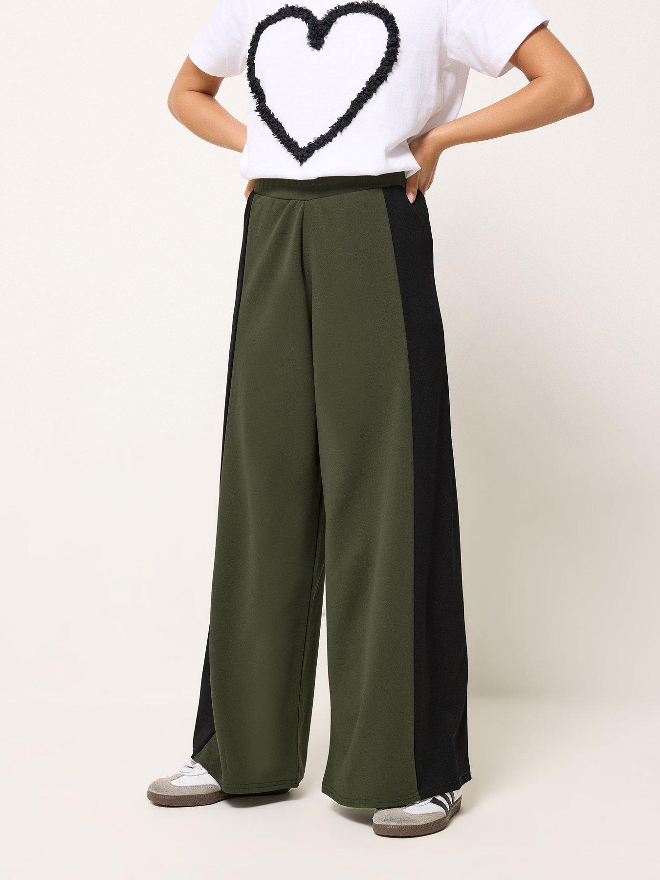 Image 1 of 5 of PixieGirl Petite Side Panel Wide Leg Trousers - Green