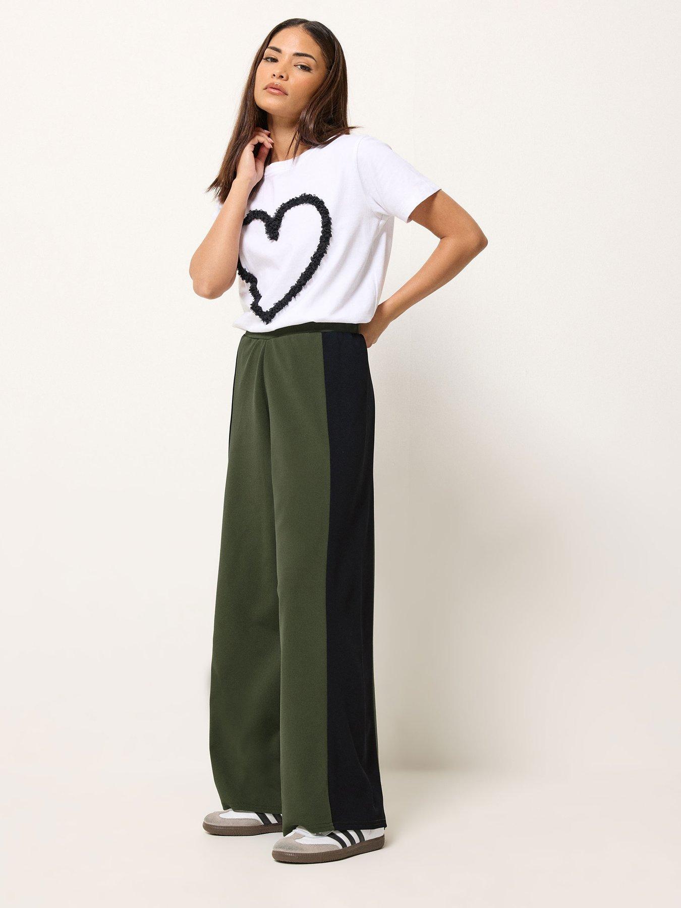 Image 3 of 5 of PixieGirl Petite Side Panel Wide Leg Trousers - Green