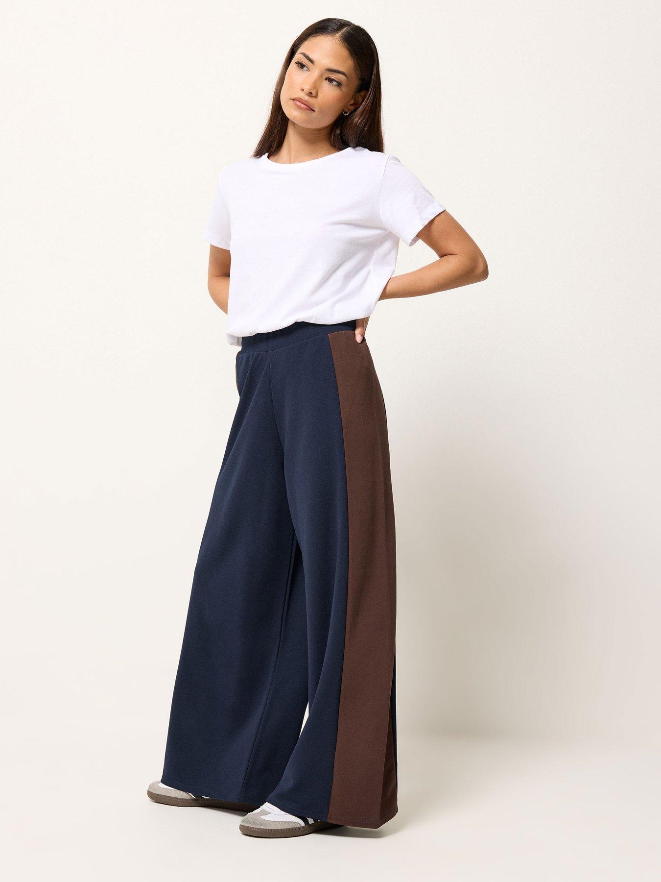 Image 3 of 5 of PixieGirl Petite Side Panel Wide Leg Trousers - Brown