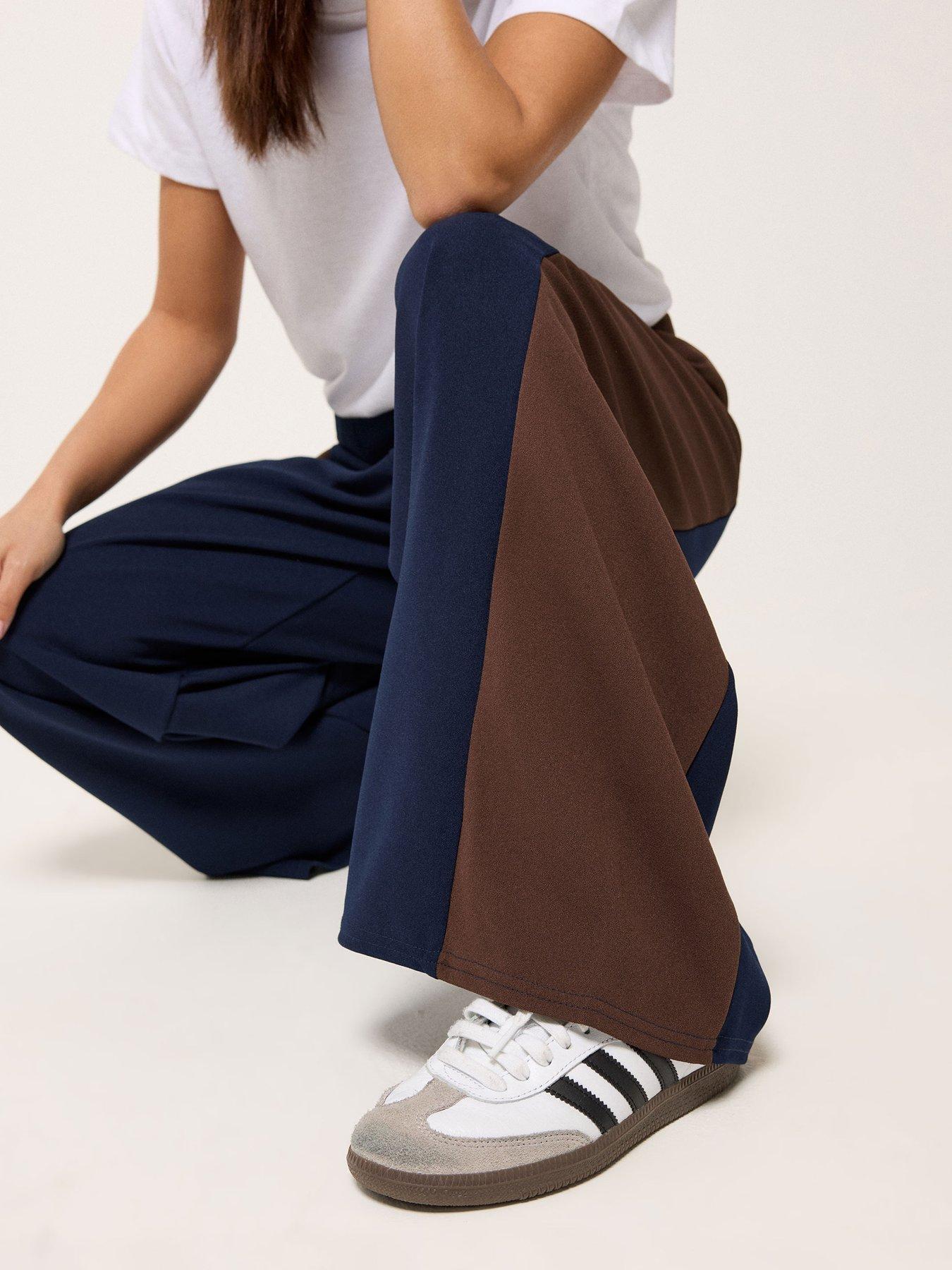 Image 4 of 5 of PixieGirl Petite Side Panel Wide Leg Trousers - Brown