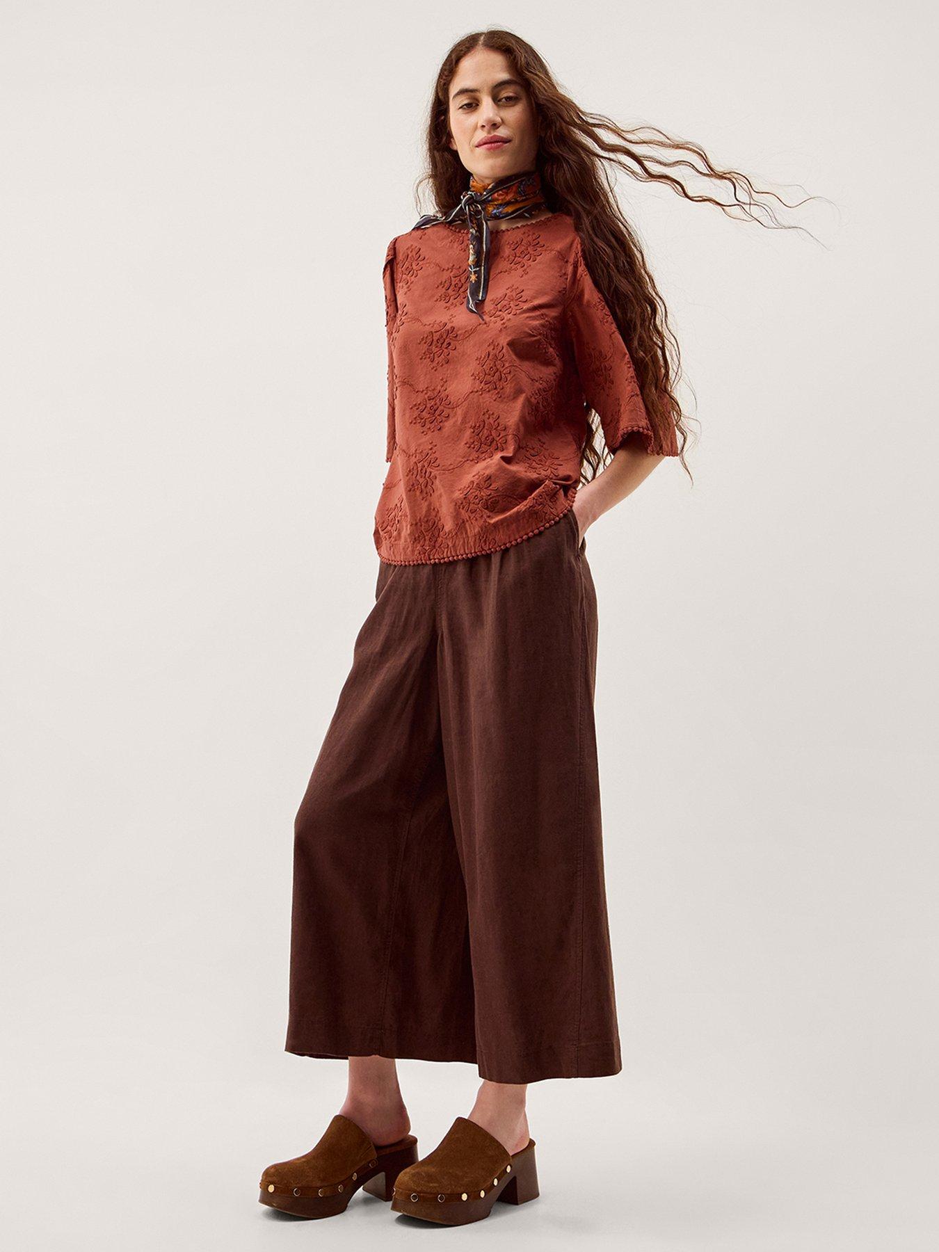 Image 3 of 5 of Monsoon Harika Floral Embroidered Top - Brown