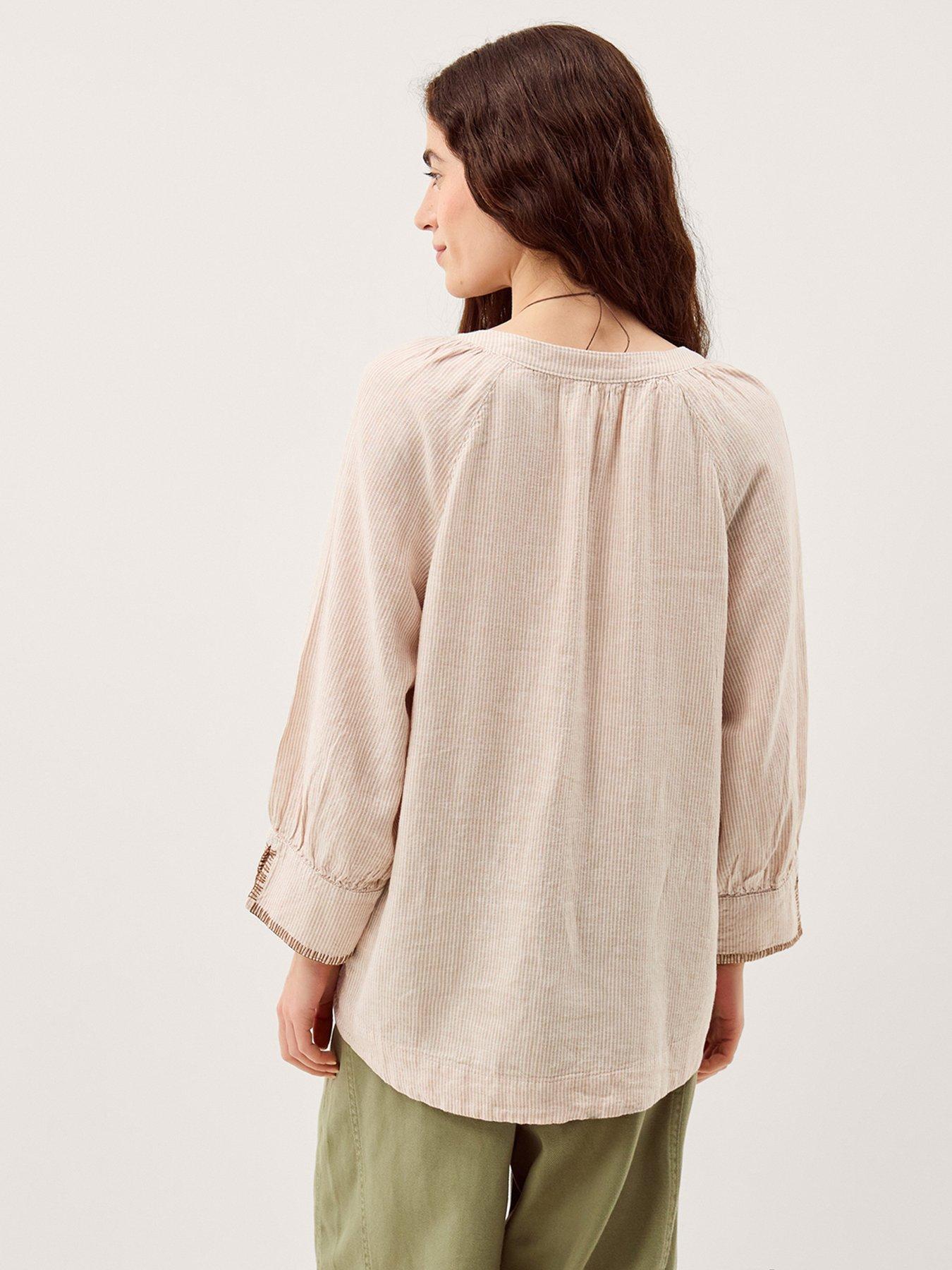 Image 2 of 4 of Monsoon Frida Stripe Linen-Blend Top - Cream
