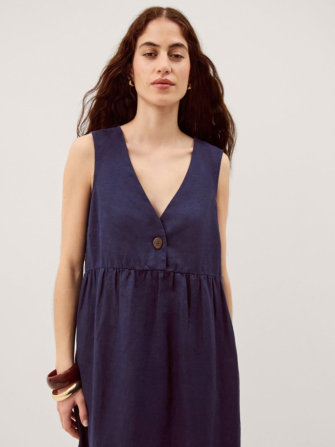 Image 5 of 5 of Monsoon Posey Linen Dress - Blue