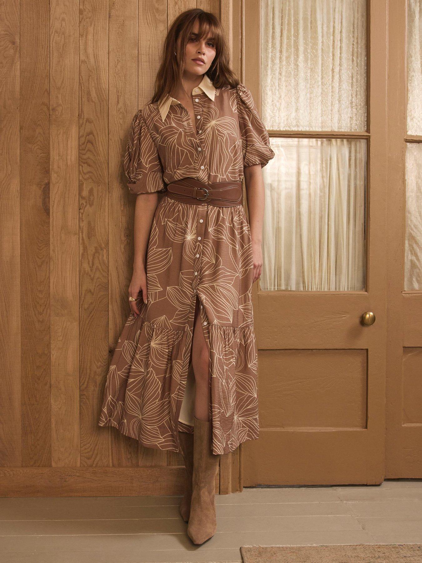 Mint Velvet Tan Floral Print Shirt Dress