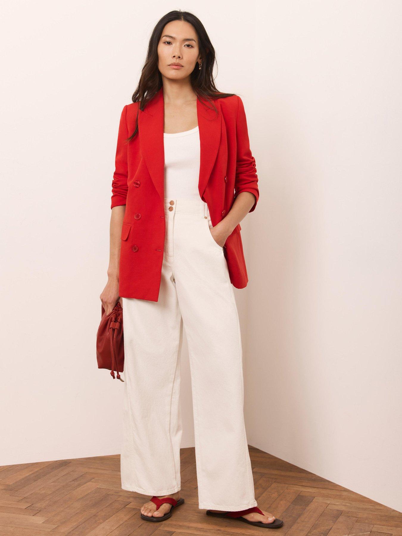 Image 1 of 6 of Mint Velvet Linen Mix Blazer - Red