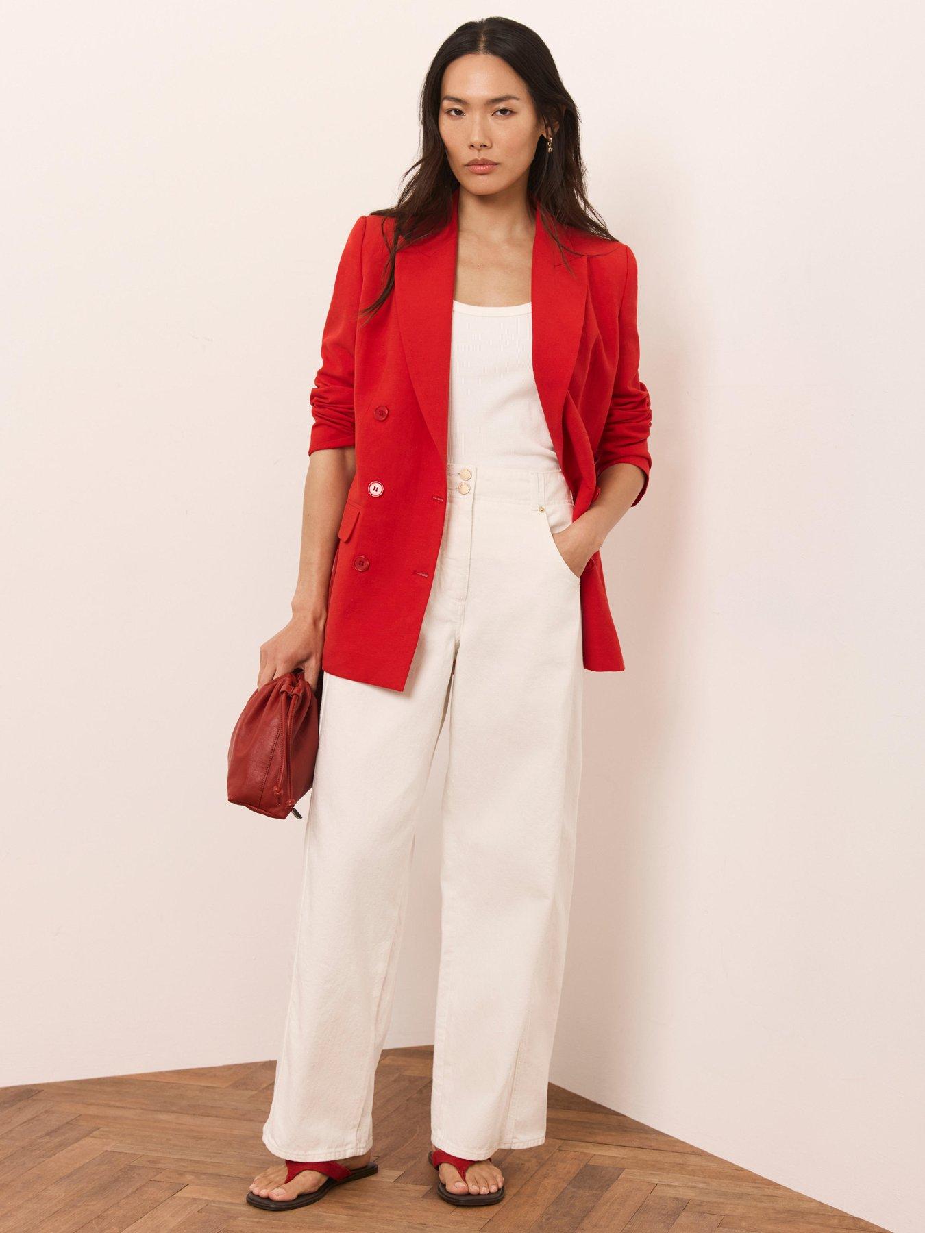 Image 4 of 6 of Mint Velvet Linen Mix Blazer - Red