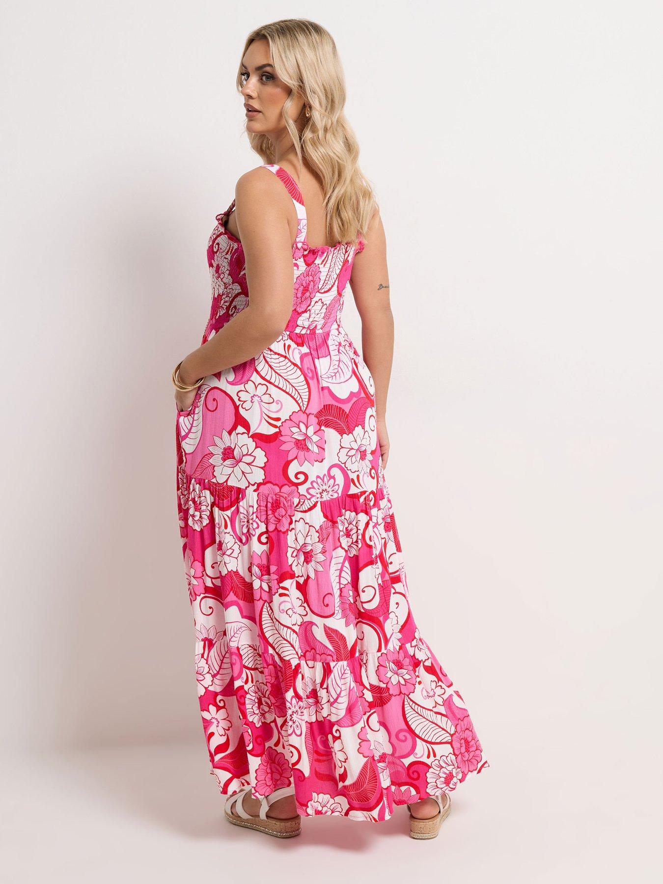 yours-curve-shirred-strappy-maxi-dress-pinkstillFront