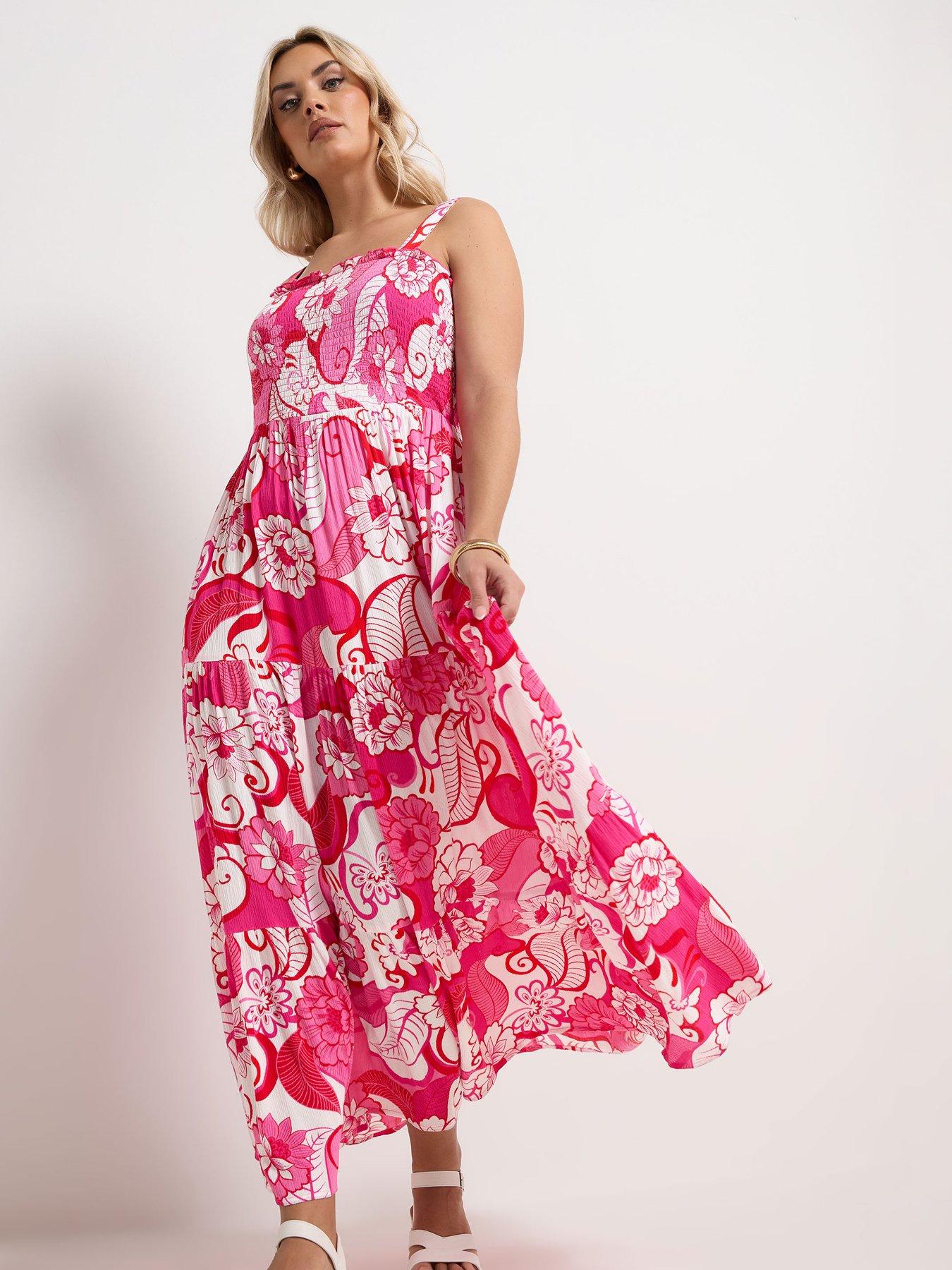 yours-curve-shirred-strappy-maxi-dress-pinkback