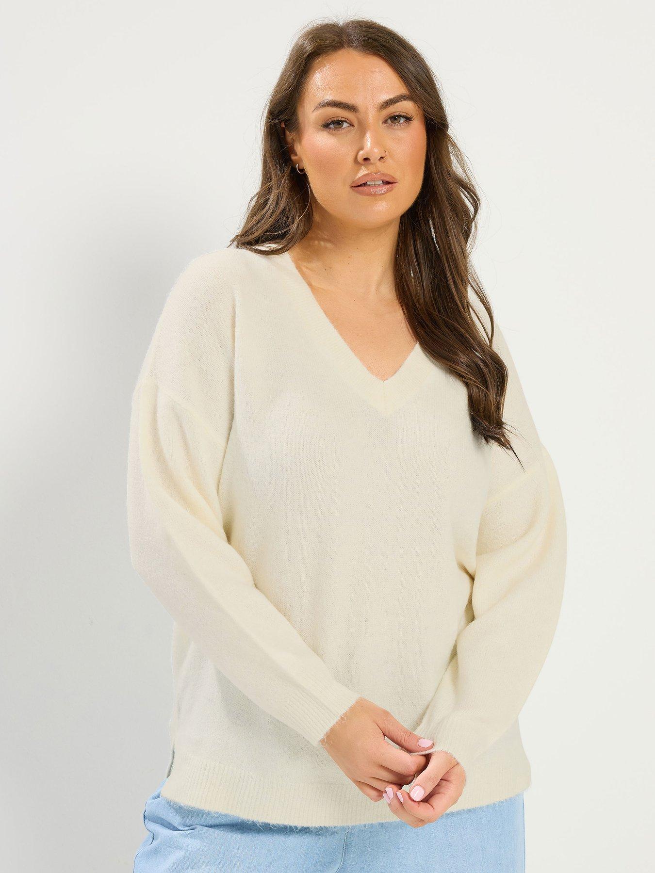 Yours Curve V-Neck Soft Touch Jumper - Cream