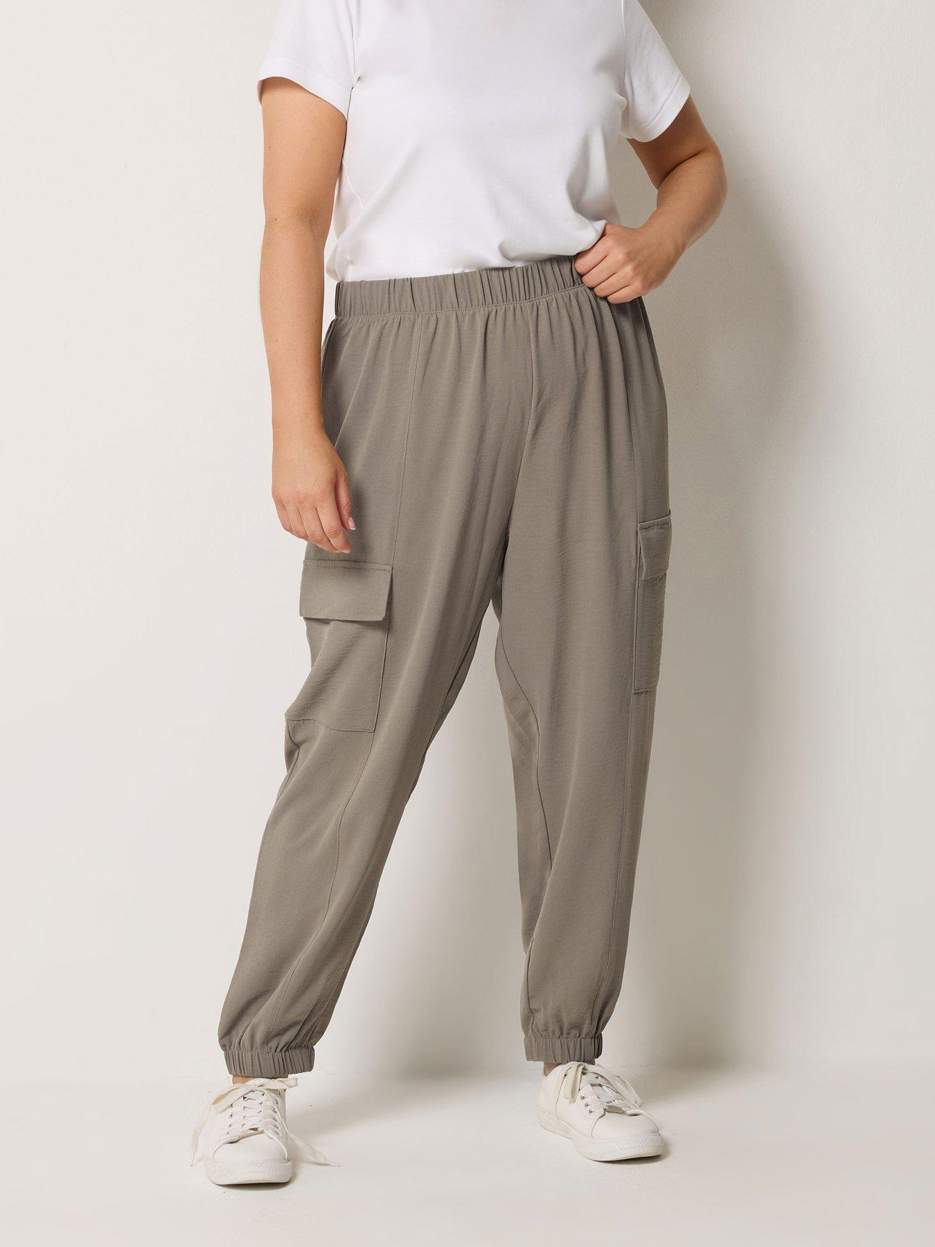 Yours Curve Washed Twill Cargo Joggers - Natural