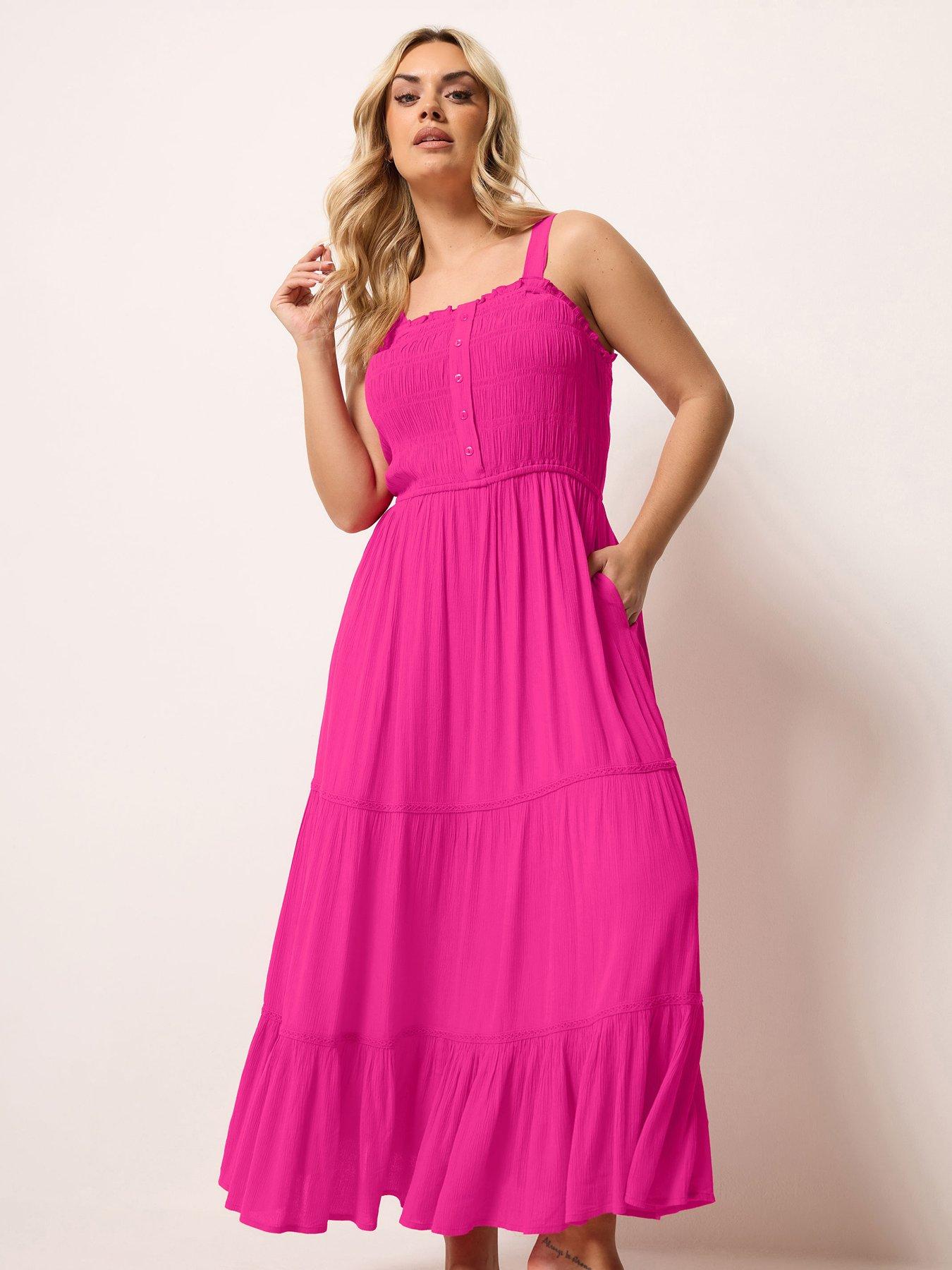 yours-curve-shirred-placket-dress-pinkfront