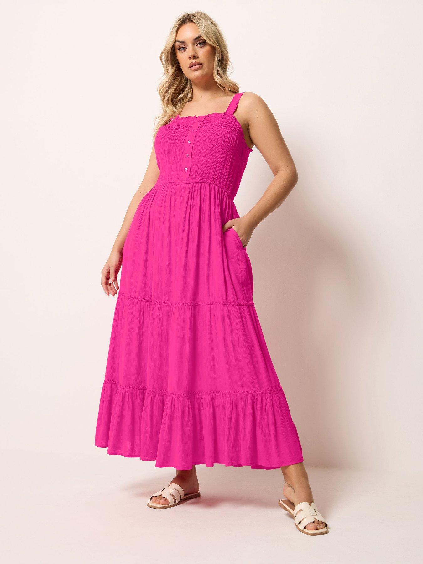 yours-curve-shirred-placket-dress-pinkback