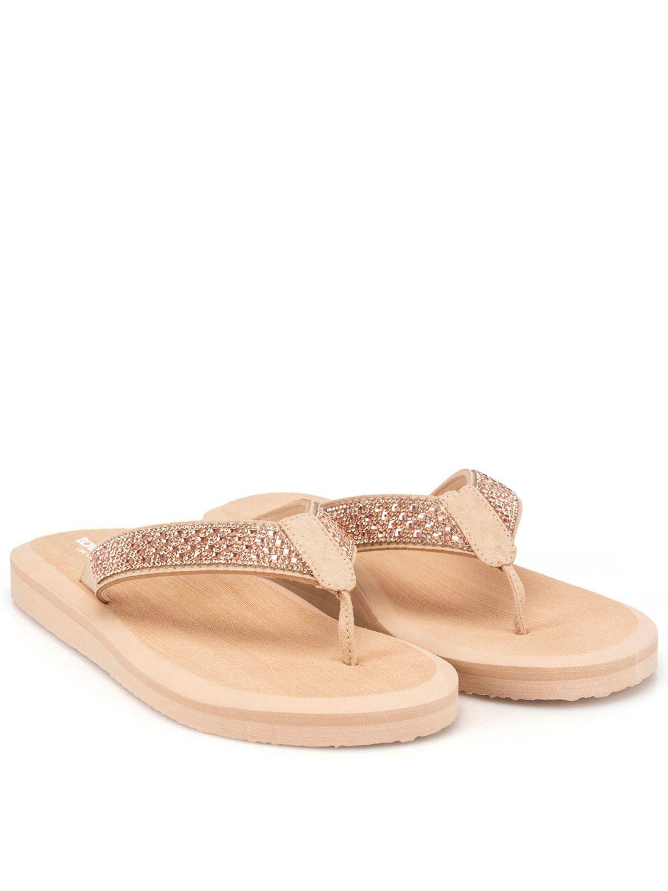TOTES Totes Ladies Beaded Wedge Flip Flop - Nude