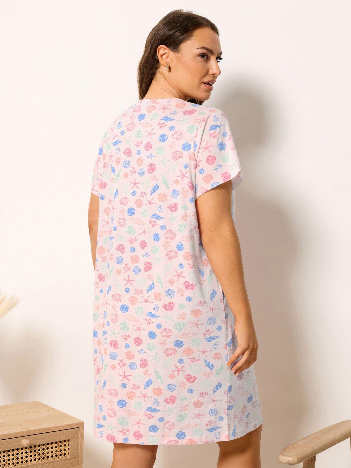 Image 2 of 5 of Yours Curve Shell Print Placket Nightdress - Pink