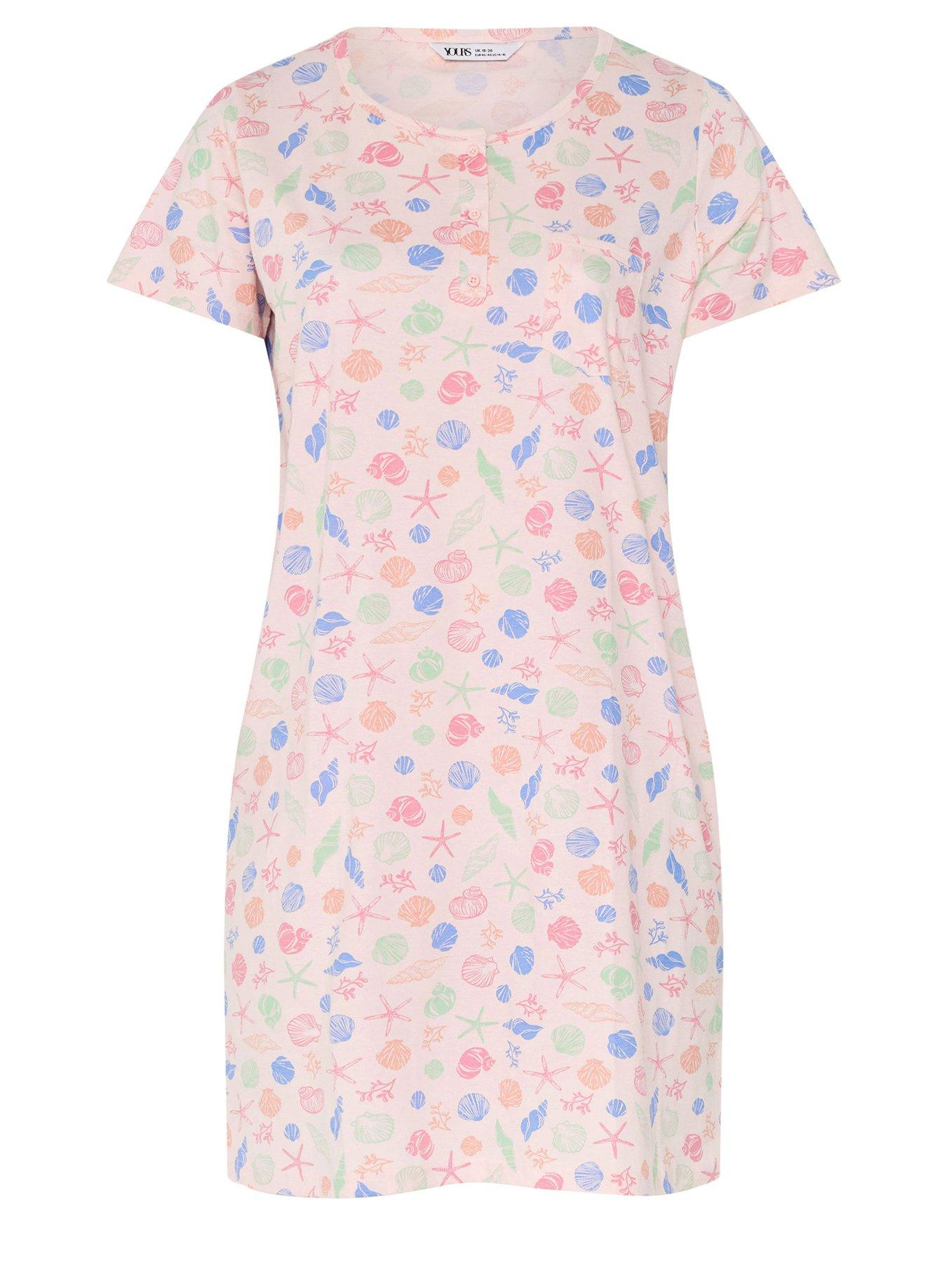 Image 5 of 5 of Yours Curve Shell Print Placket Nightdress - Pink