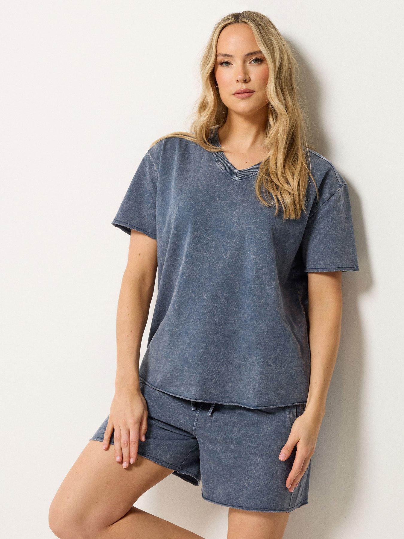 Image 1 of 5 of Long Tall Sally Acid Wash Short &amp; Sweat Set - Blue