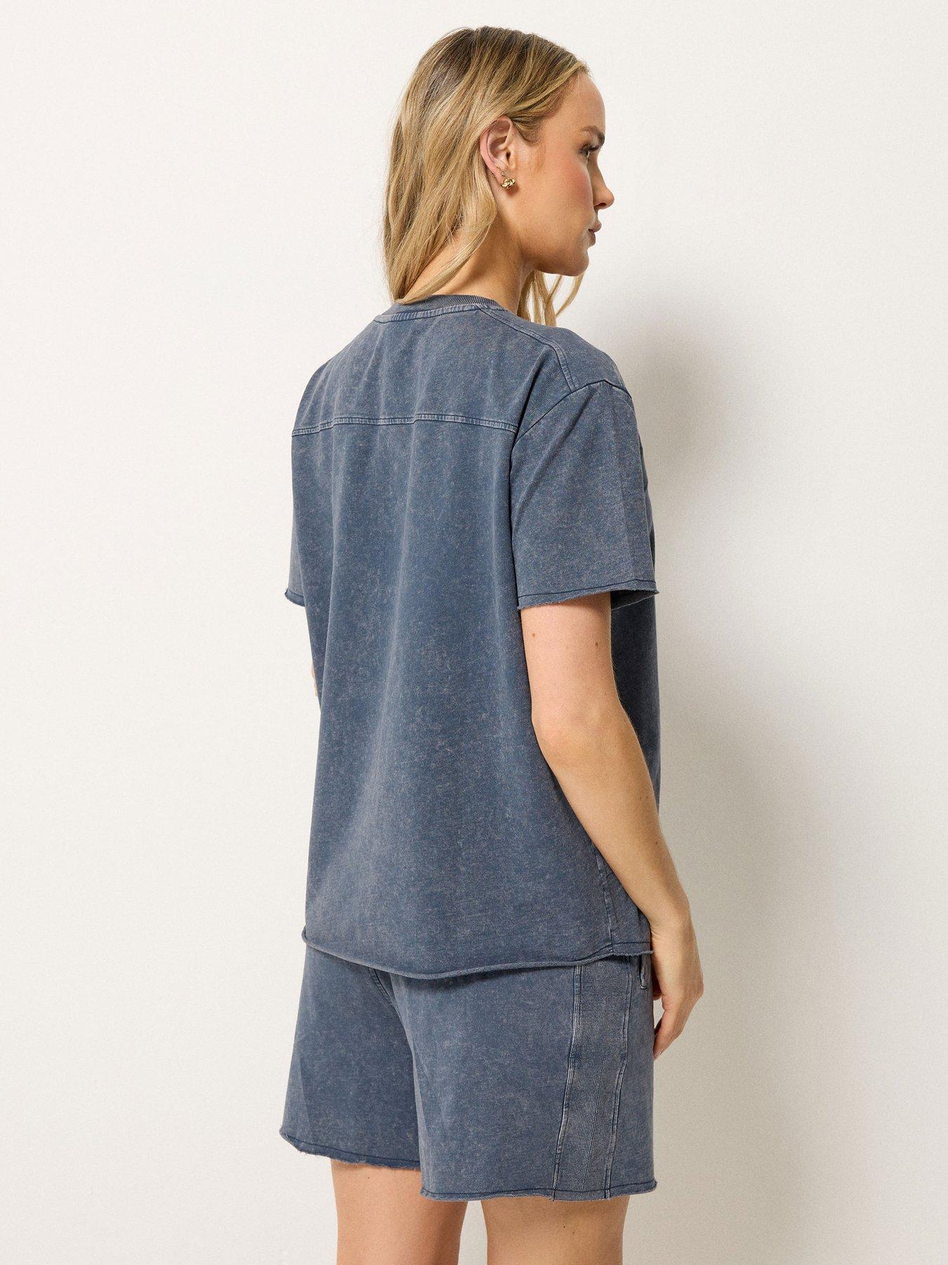 Image 2 of 5 of Long Tall Sally Acid Wash Short &amp; Sweat Set - Blue