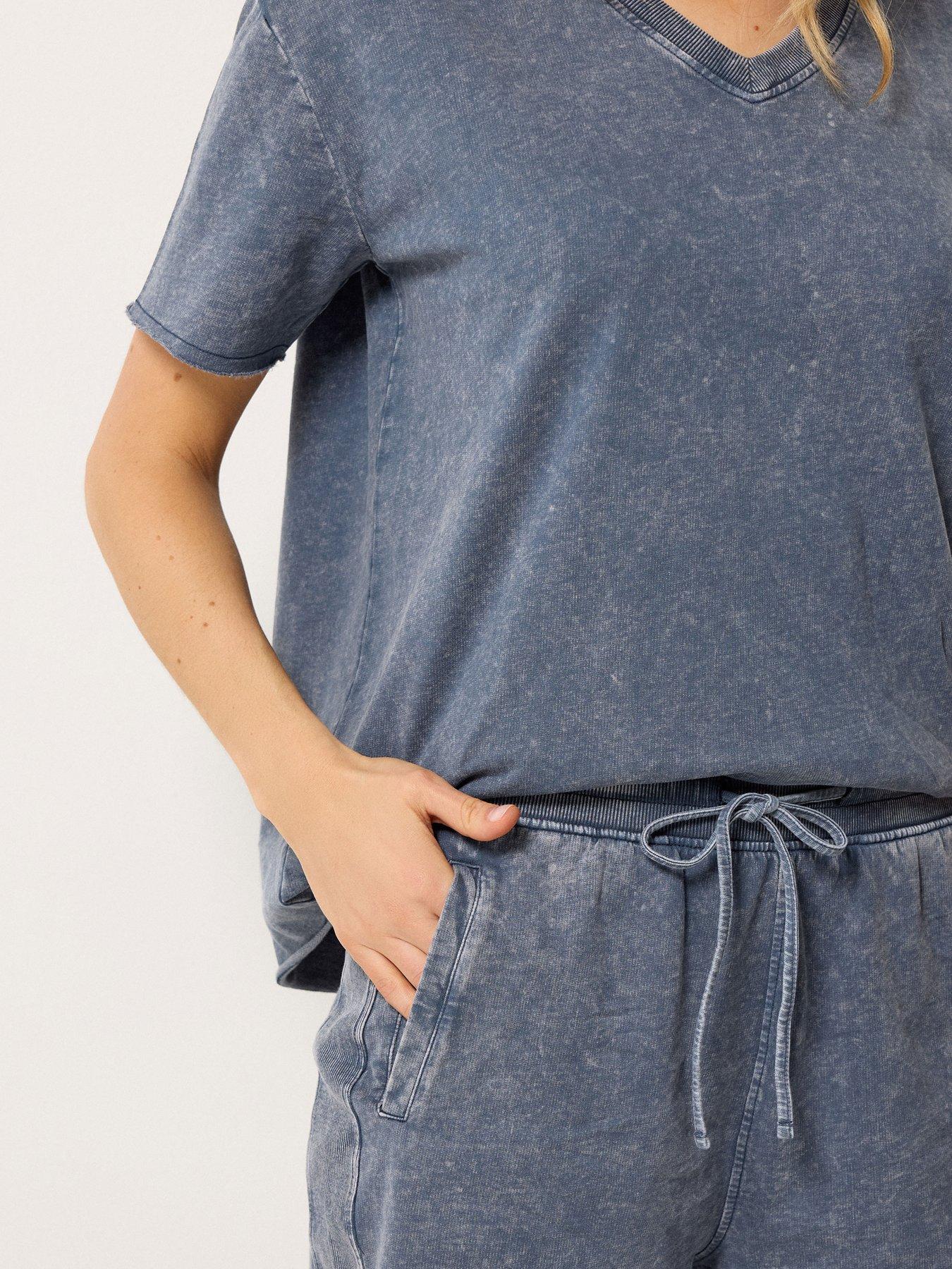 Image 4 of 5 of Long Tall Sally Acid Wash Short &amp; Sweat Set - Blue