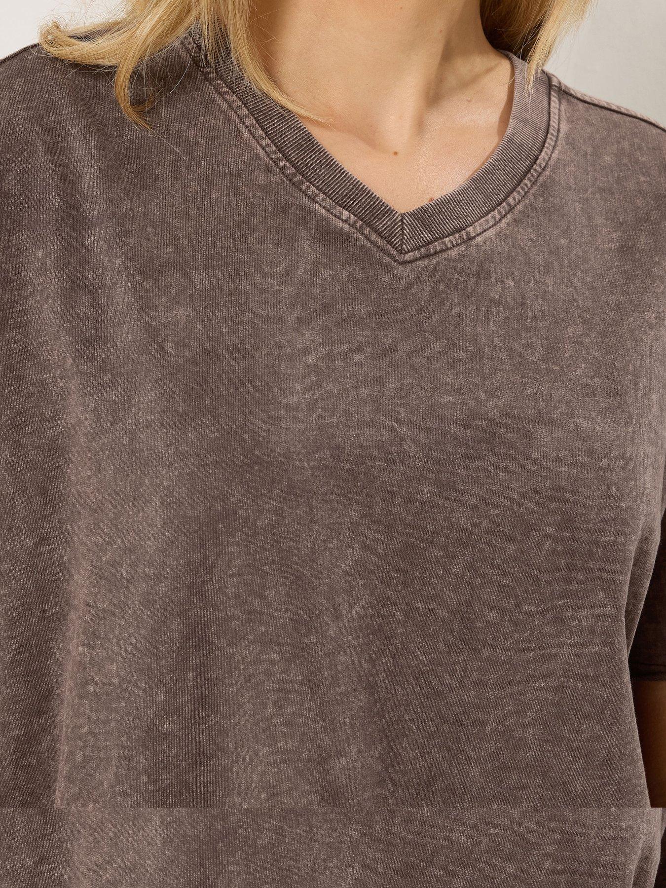 Image 4 of 5 of Long Tall Sally Acid Wash Oversized Sweatshirt - Brown