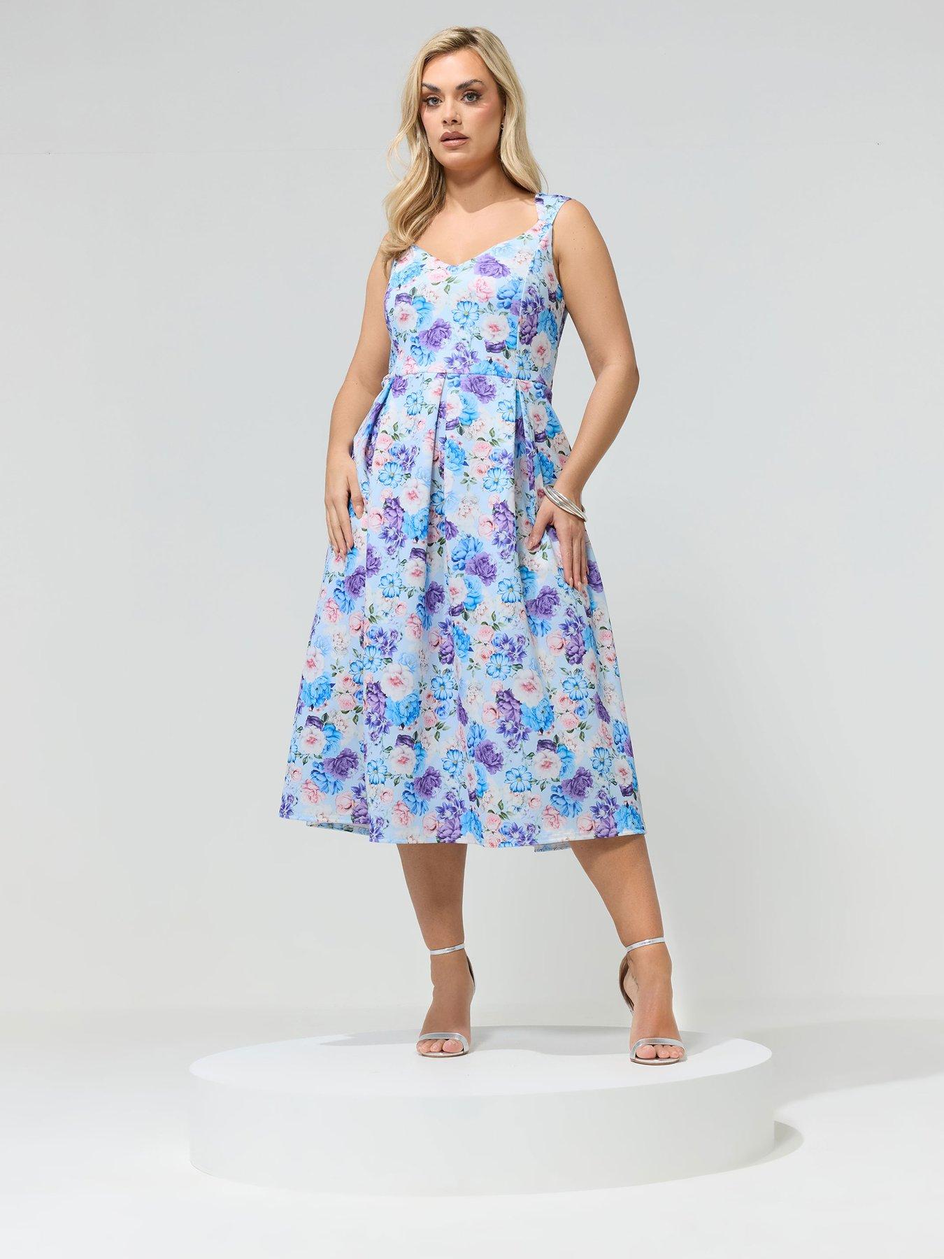 Yours Curve Floral Scuba Dress - Blue