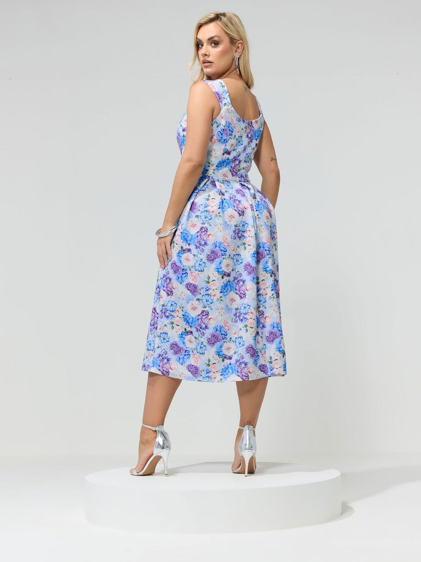 yours-curve-floral-scuba-dress-bluestillFront