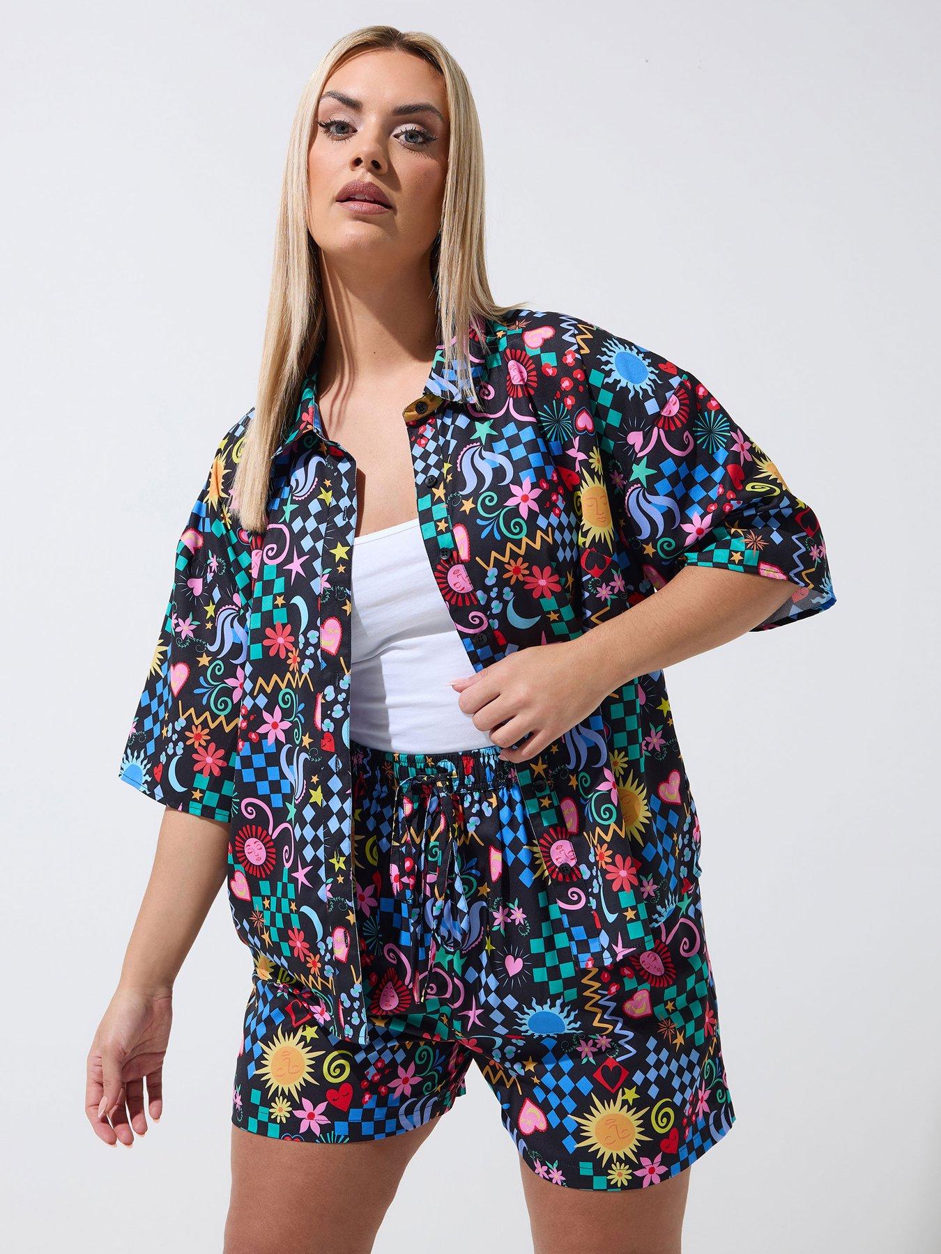 yours-curve-tie-shirt-co-ord-set-blackfront