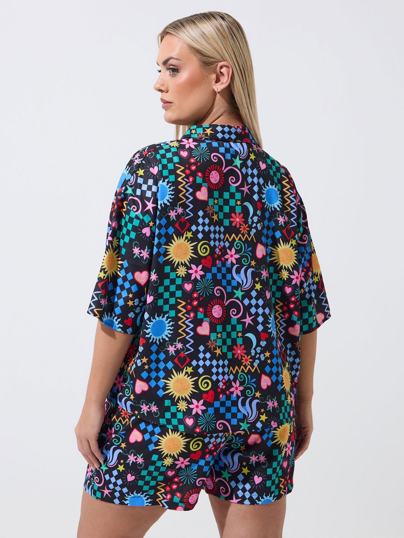 Image 2 of 5 of Yours Curve Tie Shirt Co-Ord Set