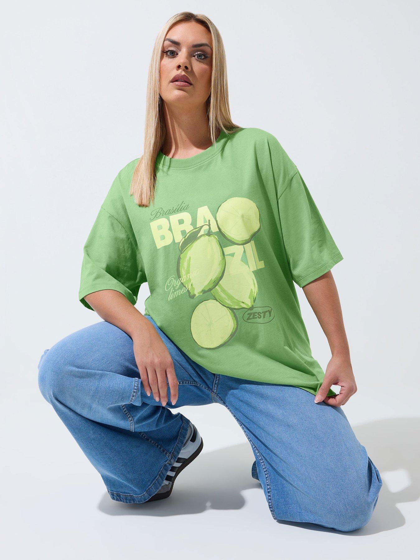 Yours Curve Brazil Longline T-Shirt - Green