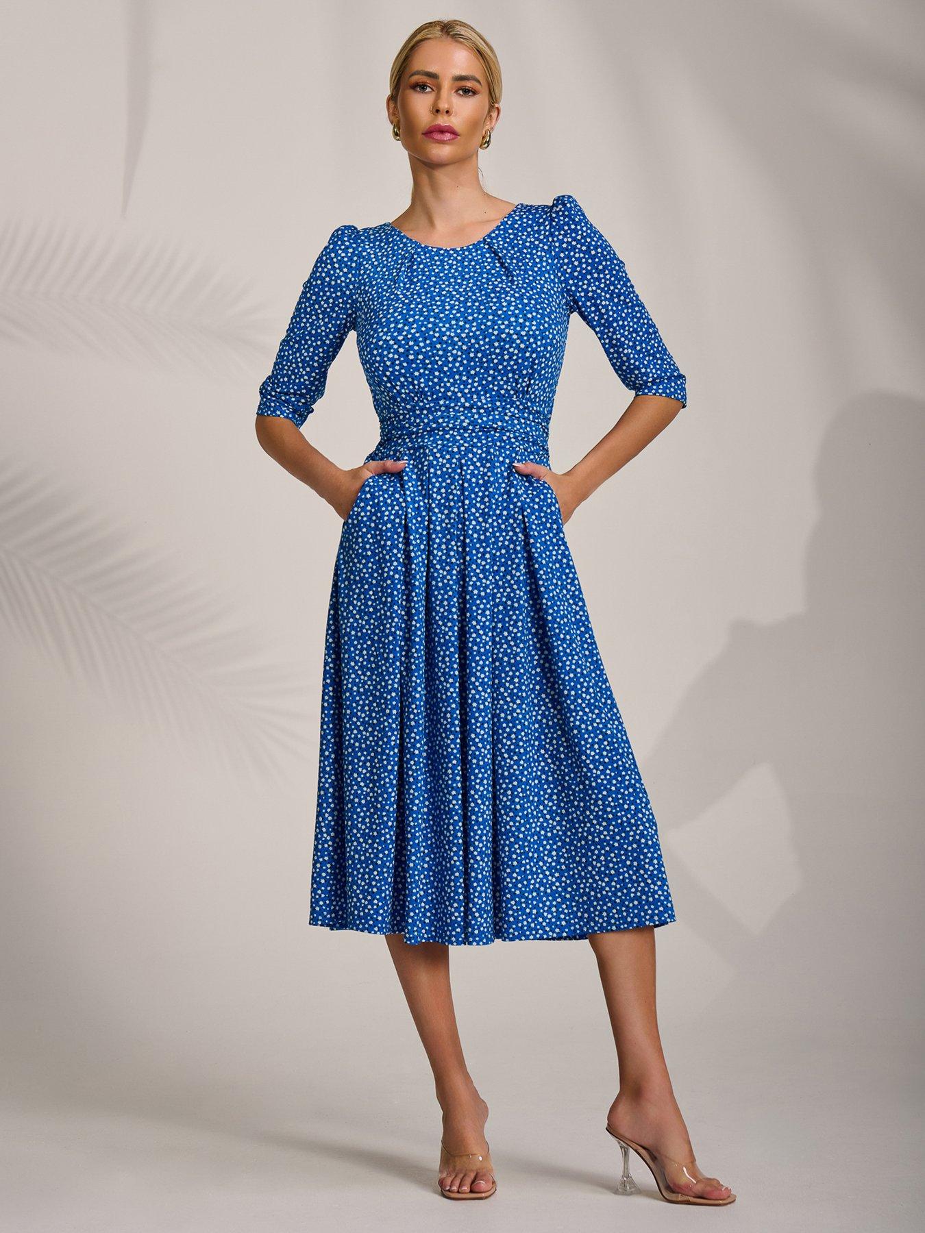 Jolie Moi Sleeve Printed Jersey Midi Dress
