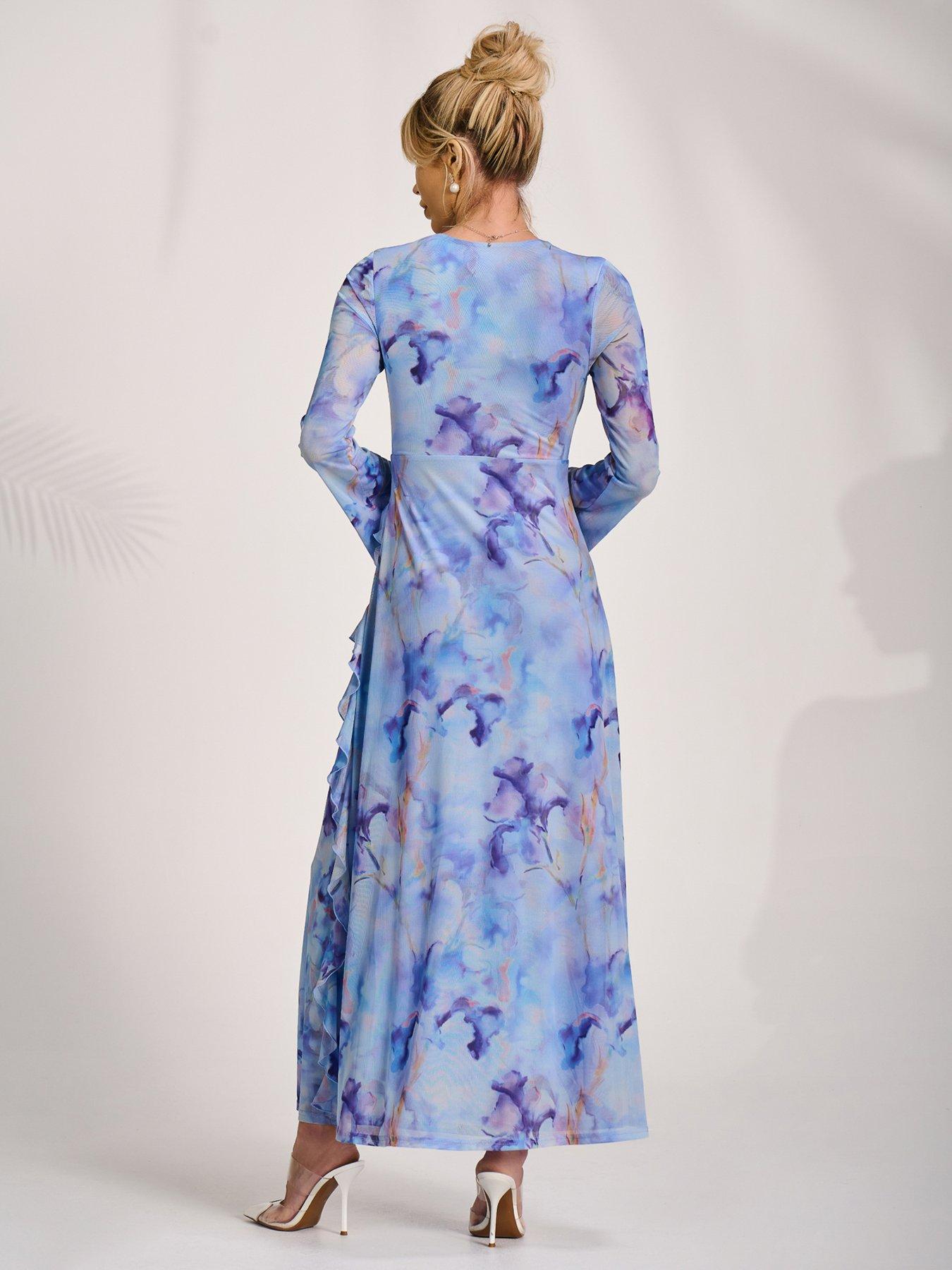 Image 2 of 7 of Jolie Moi Long Sleeve Ruffle Mesh Maxi Dress