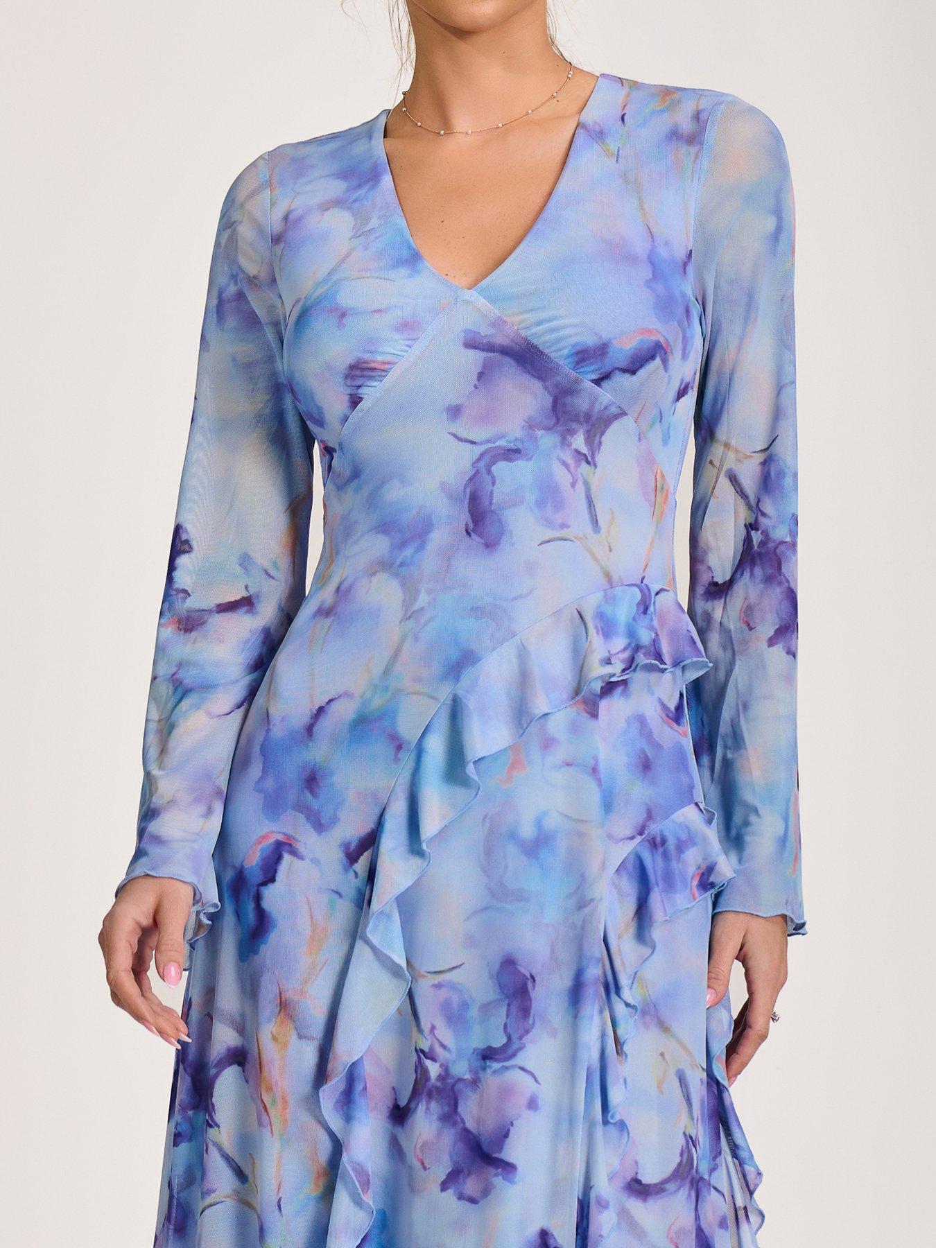 Image 4 of 7 of Jolie Moi Long Sleeve Ruffle Mesh Maxi Dress
