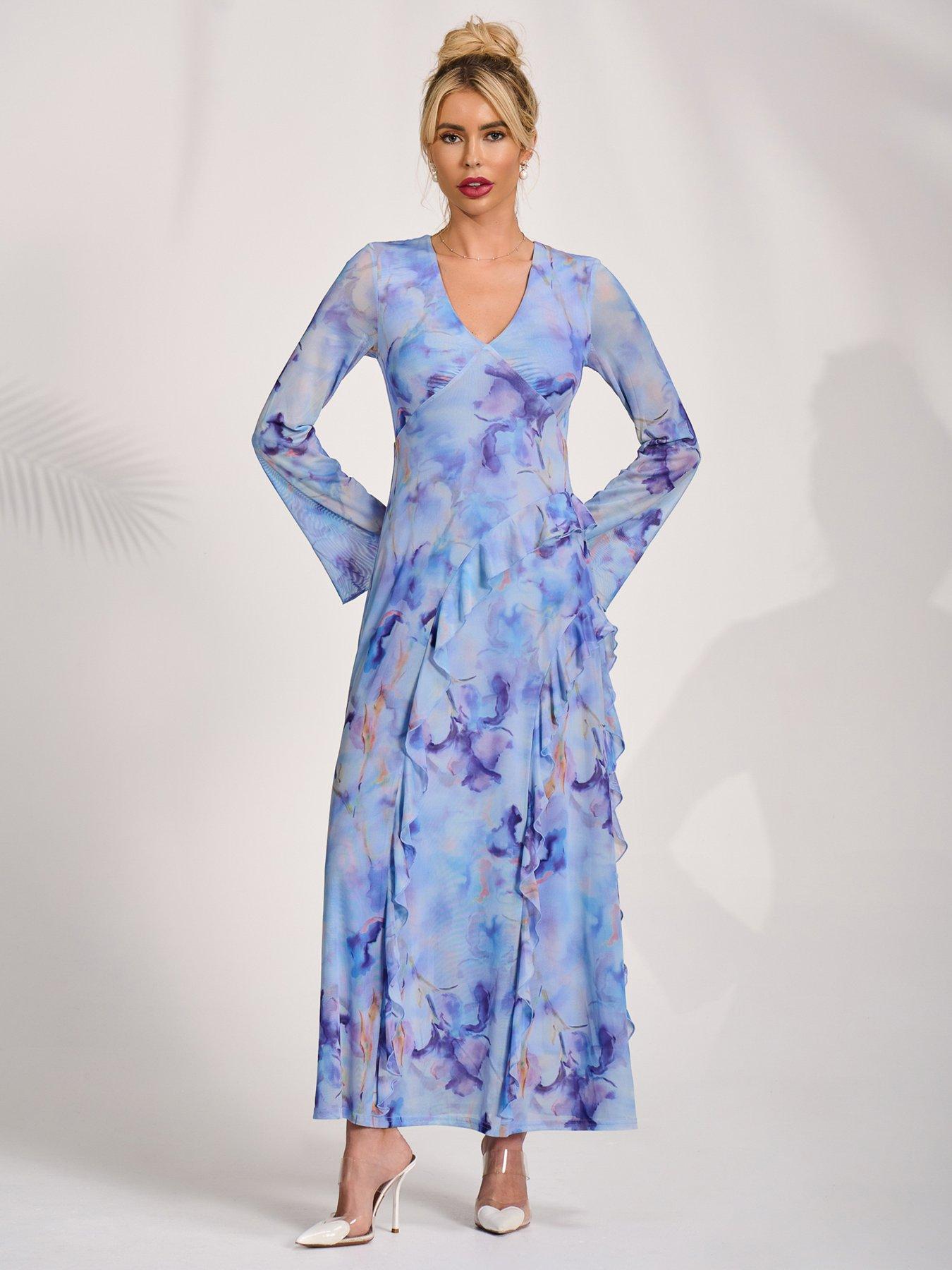 Image 5 of 7 of Jolie Moi Long Sleeve Ruffle Mesh Maxi Dress