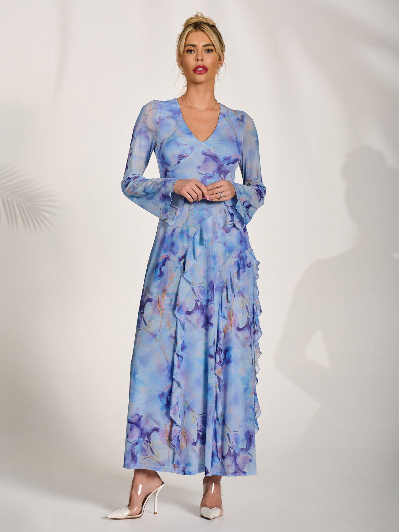 Image 7 of 7 of Jolie Moi Long Sleeve Ruffle Mesh Maxi Dress