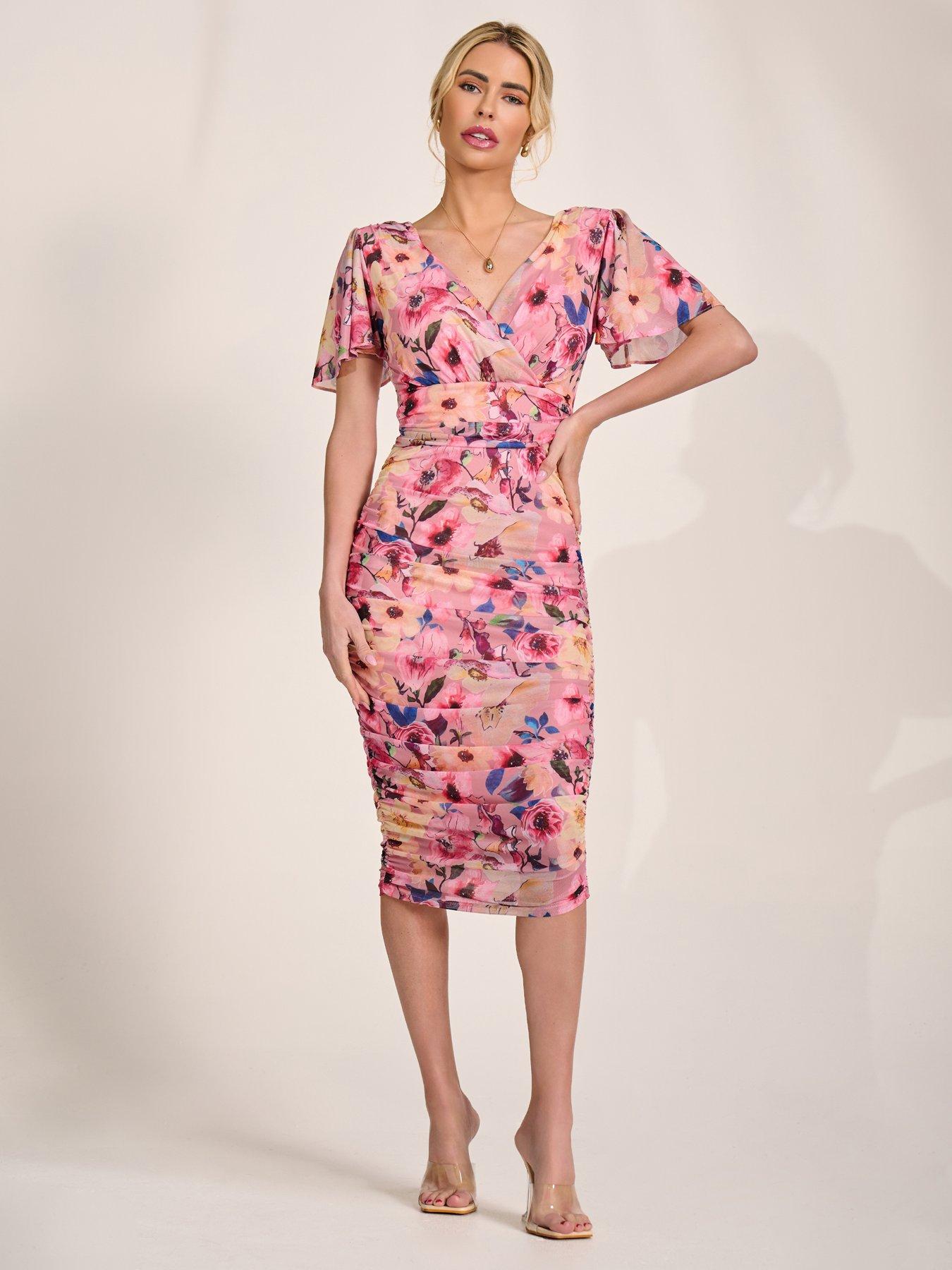 Jolie Moi Wrap Front Mesh Bodycon Dress
