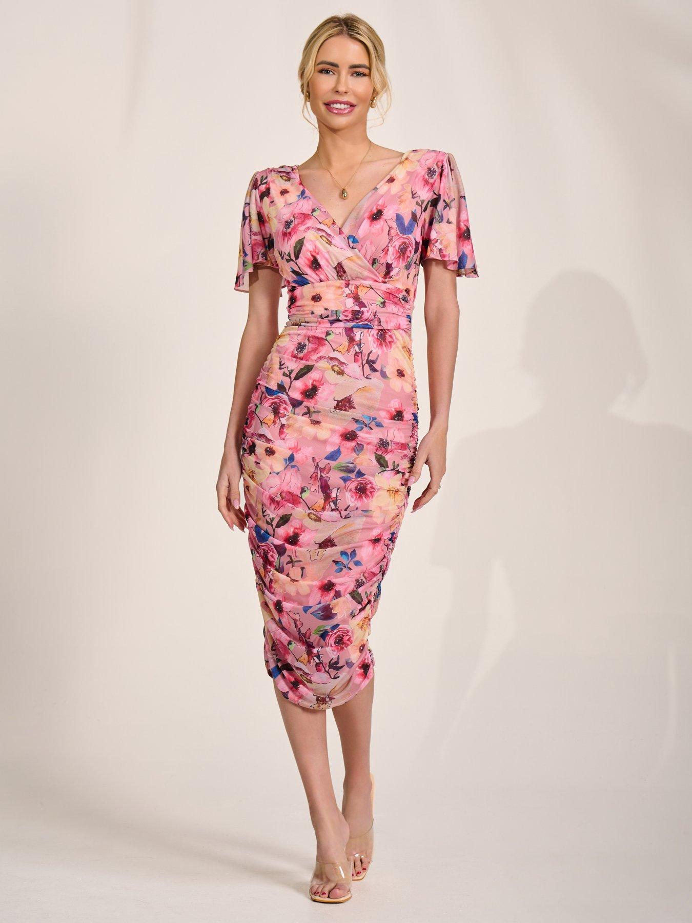 Image 3 of 7 of Jolie Moi Wrap Front Mesh Bodycon Dress