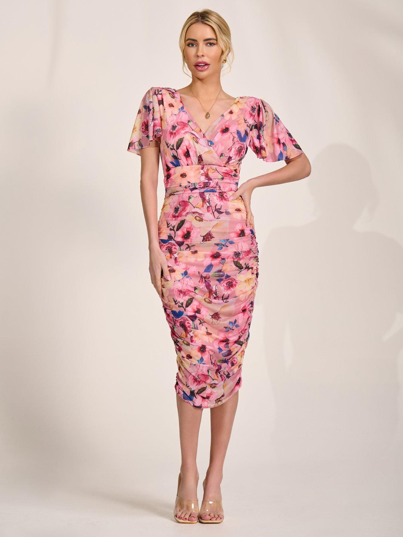 Image 6 of 7 of Jolie Moi Wrap Front Mesh Bodycon Dress