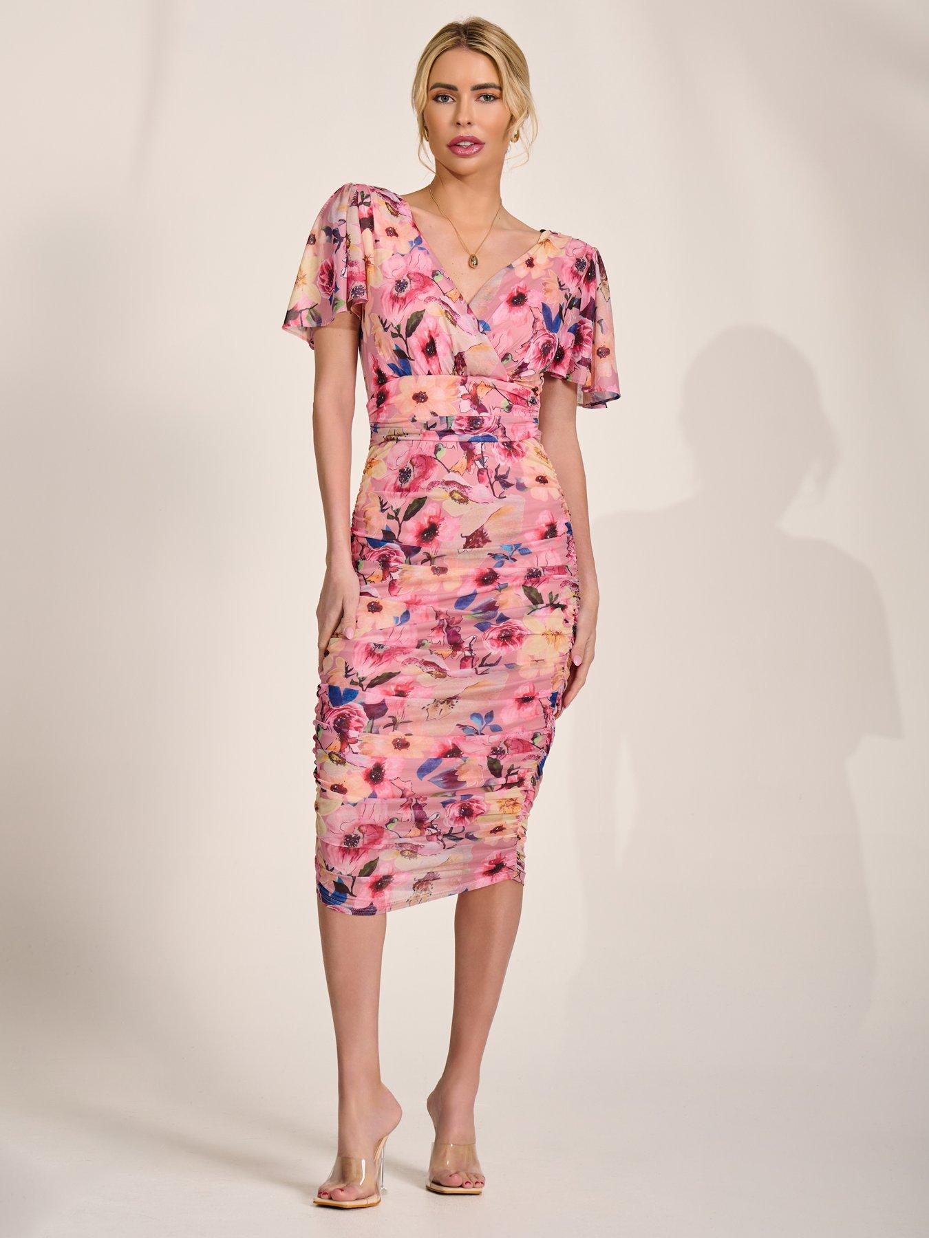 Image 7 of 7 of Jolie Moi Wrap Front Mesh Bodycon Dress