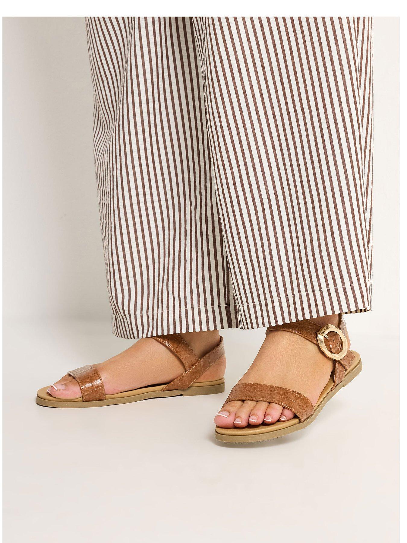 Yours Extra Wide Fit 2 Part Brushed Buckle Sandals - Brown
