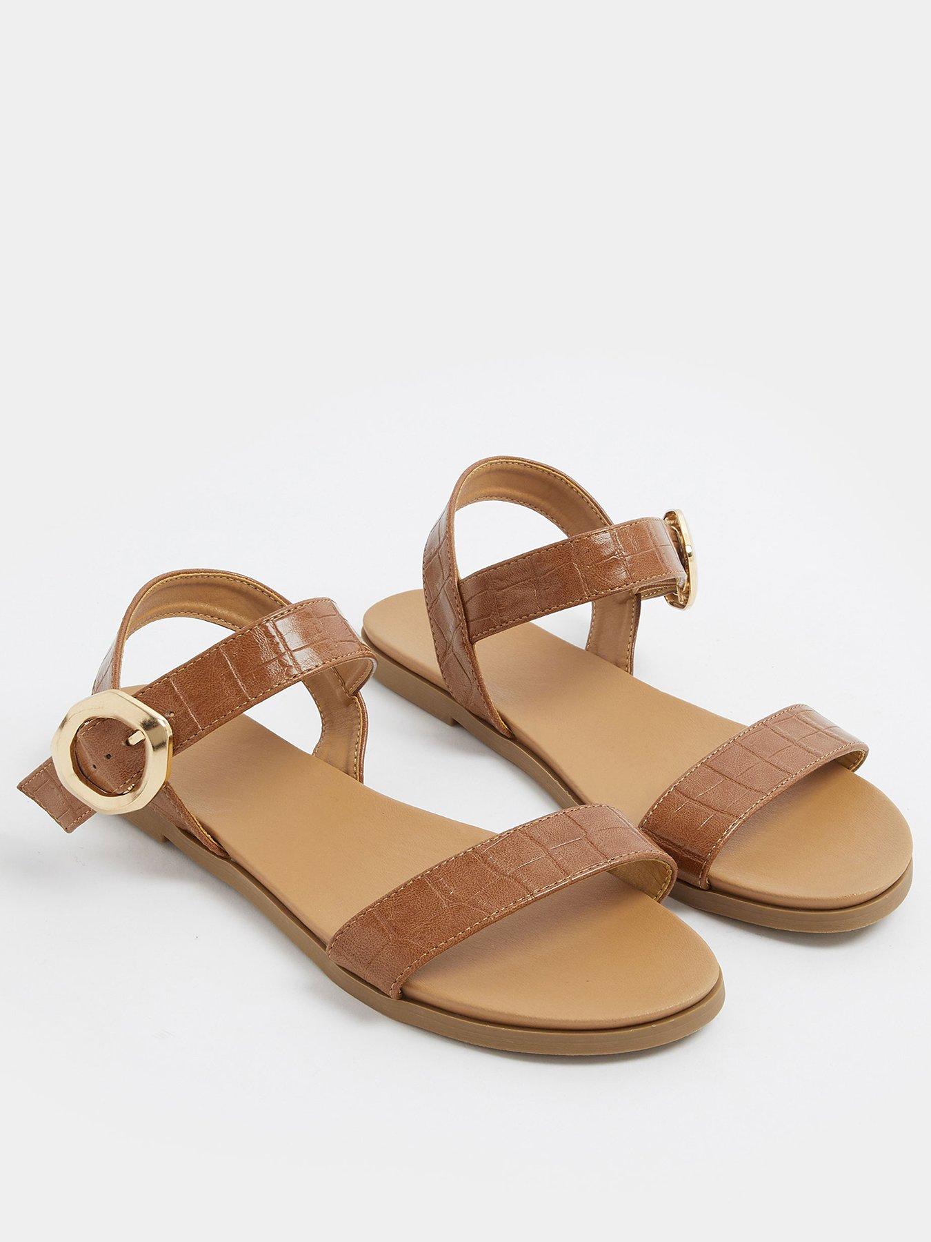 yours-extra-wide-fit-2-part-brushed-buckle-sandals-brownstillFront